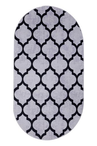 Dijidekor Maça Gri 6 mm Polyester Yıkanabilir Orta Kaymaz Dot Taban Oval Makine Dokuma Salon Halısı 80x80 cm