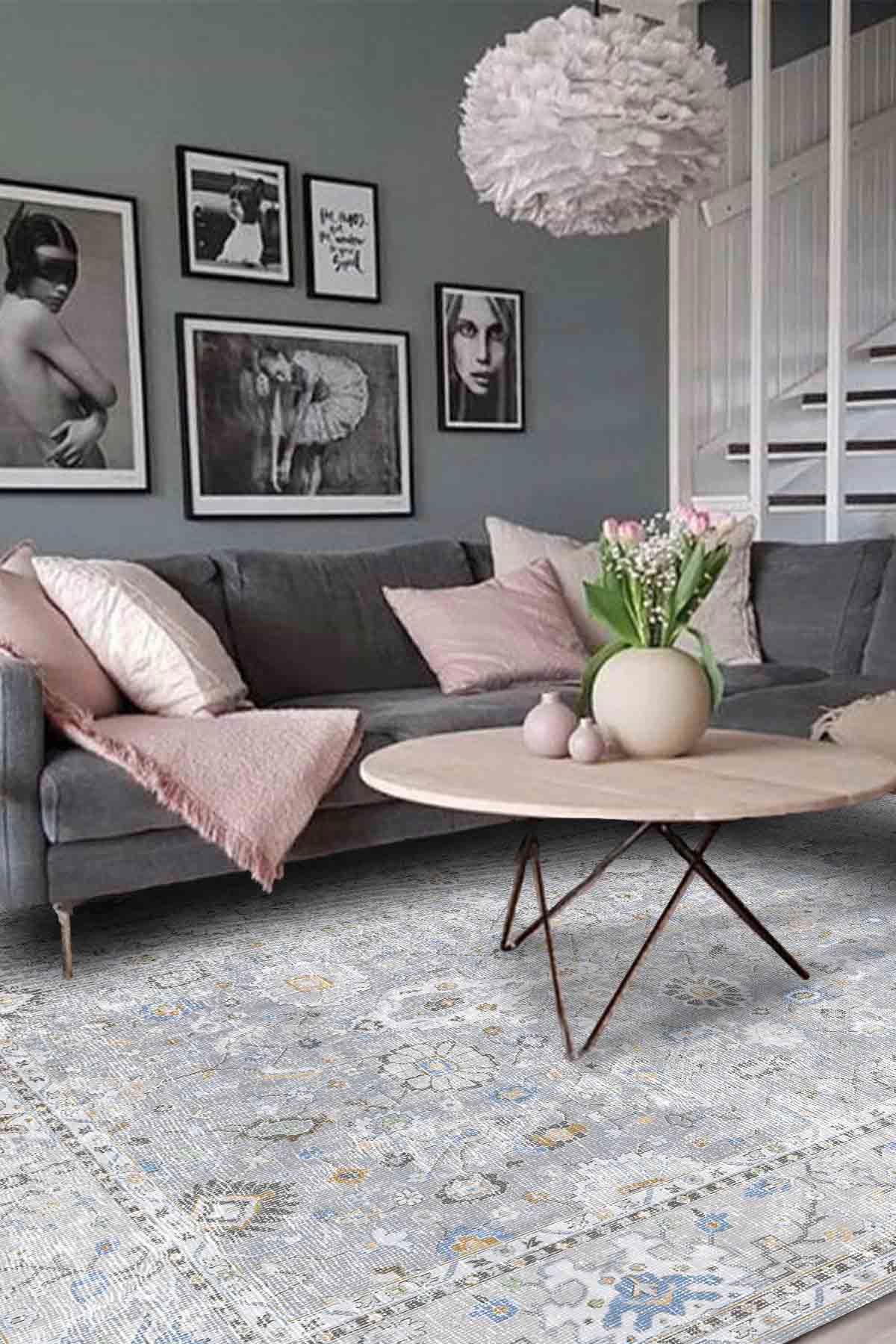 Aida Home Saint Krem 0.5 mm Pamuk Yıkanabilir Kalın Kaymaz Lateks Taban Dikdörtgen Makine Dokuma Salon Halısı 120x170 cm