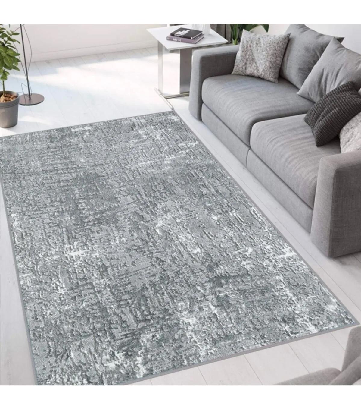 Rovigo Home RVG1057 Gri 8 mm Polyester Antibakteriyel-Leke Tutmaz-Toz Tutmaz Yıkanabilir İnce Kaymaz Dot Taban Dikdörtgen Makine Dokuma Salon Halısı 80x400 cm