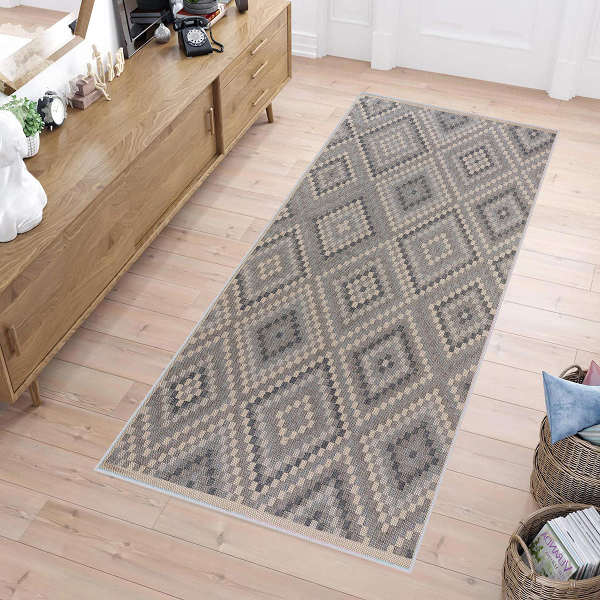 Rovigo Home RVG1276 Krem 8 mm Polyester Leke Tutmaz-Toz Tutmaz Yıkanabilir İnce Kaymaz Dot Taban Dikdörtgen Makine Dokuma Salon Halısı 200x200 cm