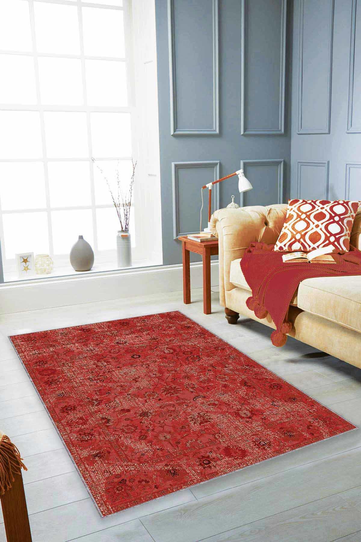 Viva Home KR034 Çok Renkli 7 mm Mikropolyester Yıkanabilir İnce Kaymaz Taban Dikdörtgen Makine Dokuma Salon Halısı 140x200 cm