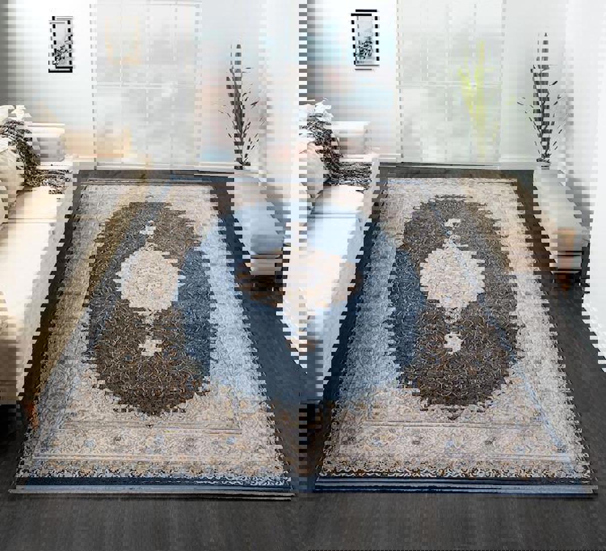 Çam Halı Jasmin EP001T Lacivert 11 mm Polyester Silinebilir Yıkanabilir Orta Dikdörtgen Makine Dokuma Salon Halısı 80x150 cm