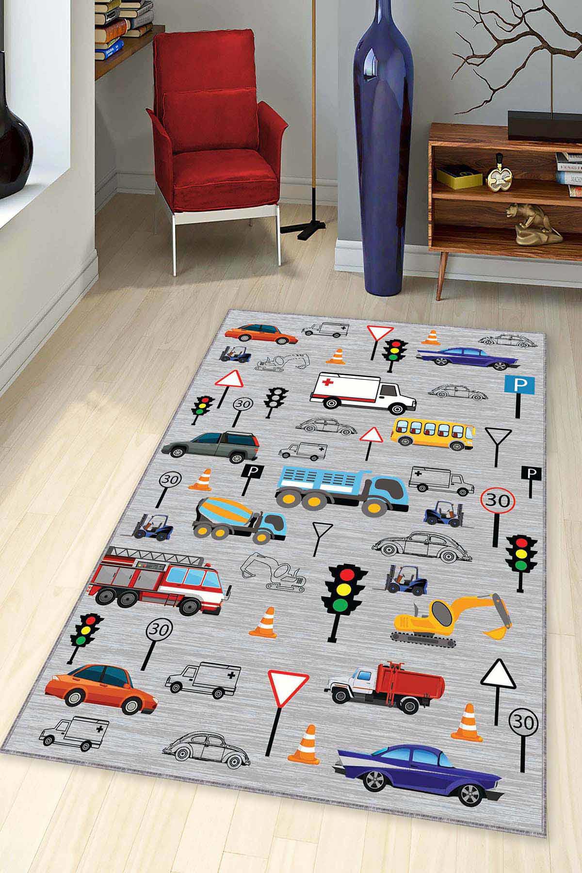 Viva Home CK030 Gri 7 mm Mikropolyester Toz Tutmaz Yıkanabilir İnce Kaymaz Dot Taban Dikdörtgen Makine Dokuma Çocuk Odası Halısı 200x290 cm
