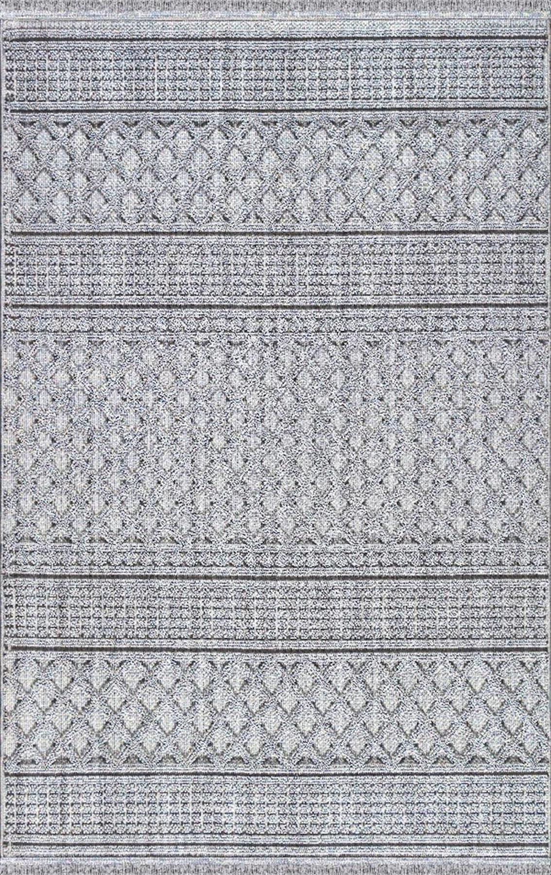 Merinos Garden 61575 Gri 12 mm Polyester Toz Tutmaz Yıkanabilir Kalın Kaymaz Dikdörtgen Makine Dokuma Salon Halısı 160x250 cm