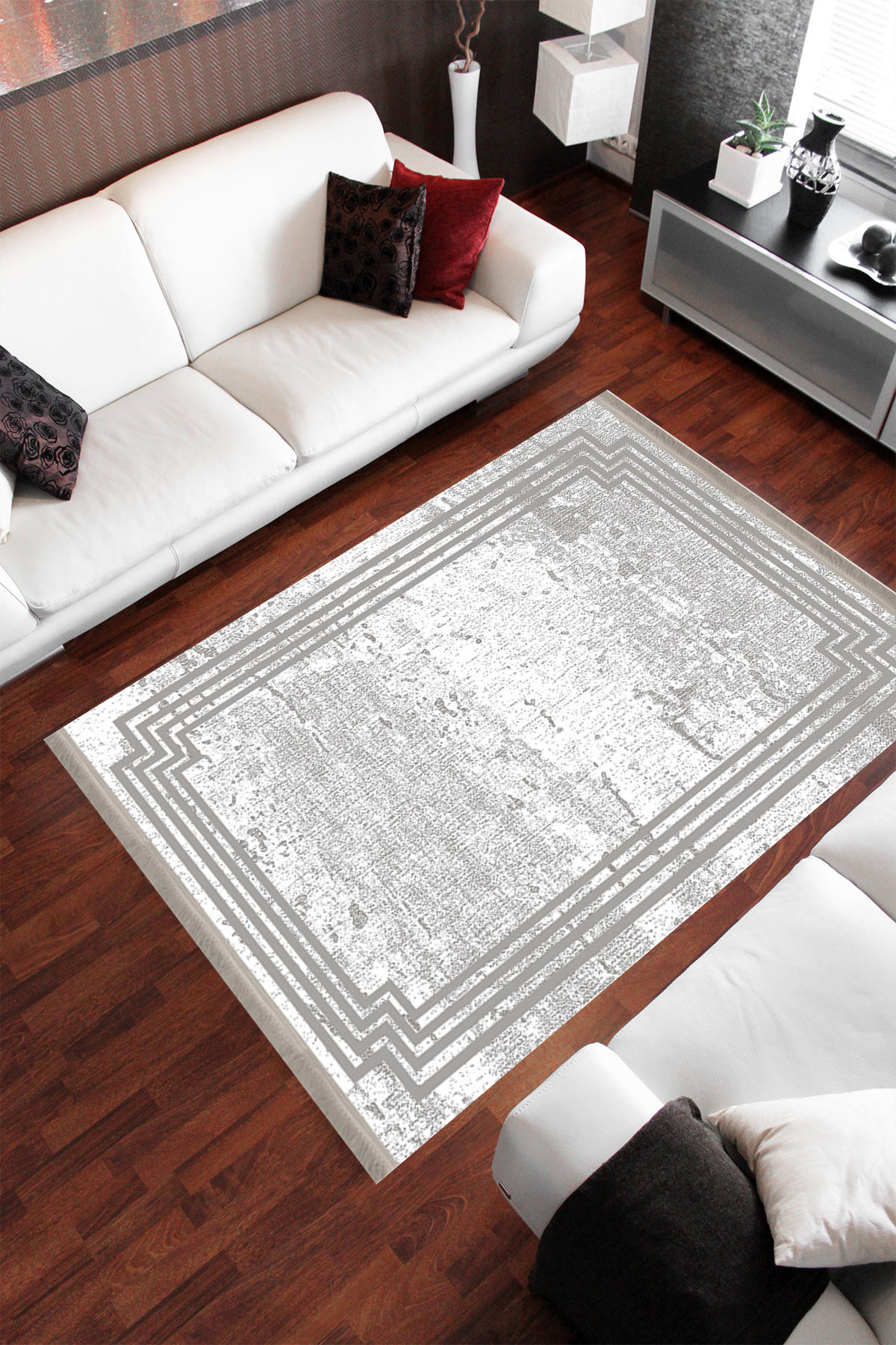 Homier Collection H-MD-0084A Gri 7 mm Pamuk Antibakteriyel Yıkanabilir Orta Kaymaz Dot Taban Dikdörtgen Makine Dokuma Salon Halısı 80x150 cm