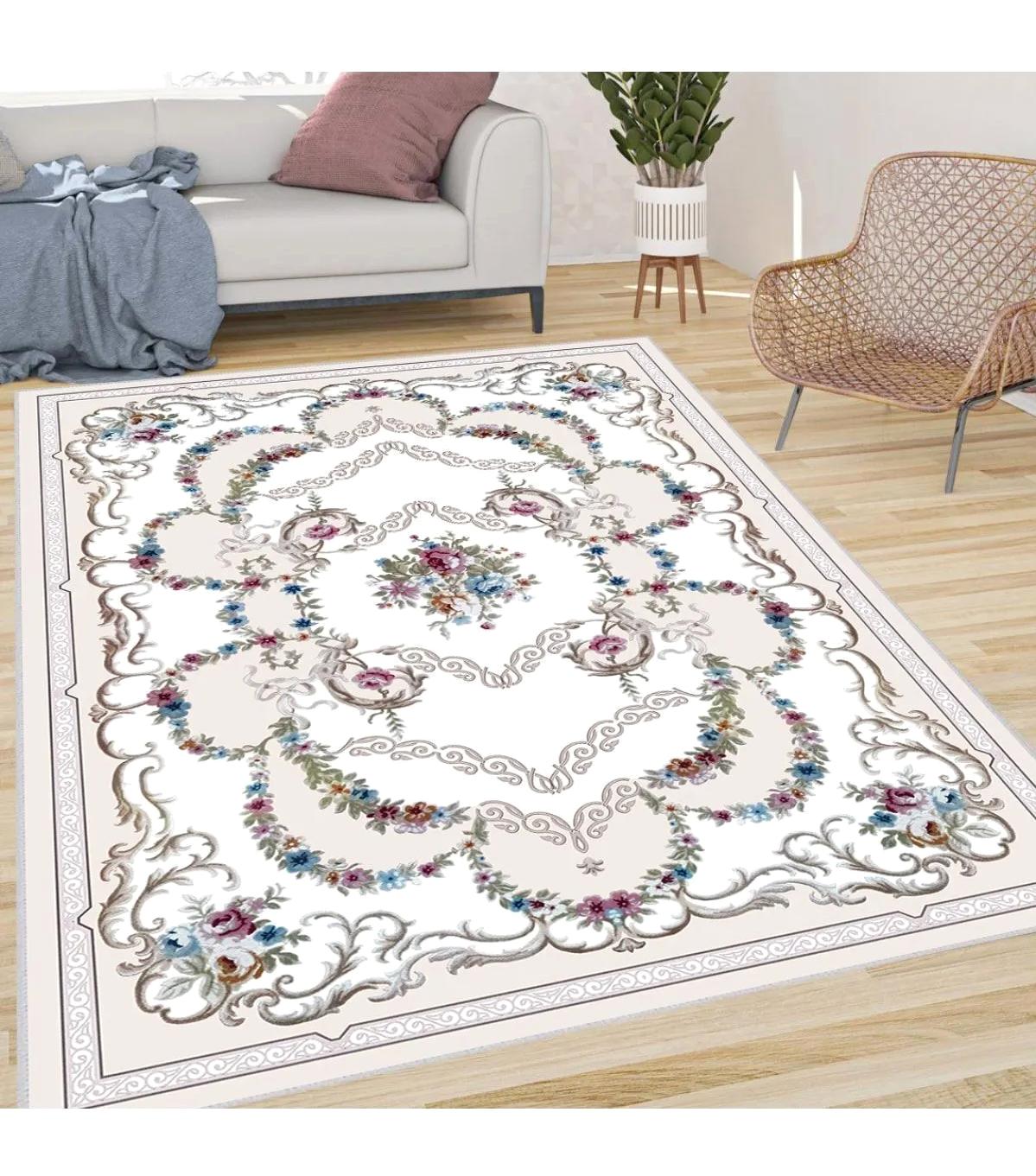 Rovigo Home RVG0653 Çok Renkli 8 mm Polyester Antibakteriyel-Leke Tutmaz-Toz Tutmaz Yıkanabilir İnce Kaymaz Dot Taban Dikdörtgen Makine Dokuma Salon Halısı 180x180 cm