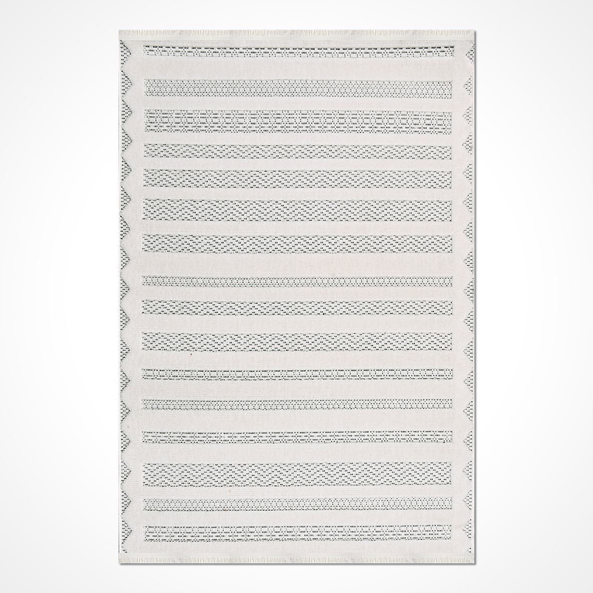 Crea Halı Rey 1855AK Krem 8 mm Polyester Toz Tutmaz Yıkanabilir Orta Geometrik Dikdörtgen Makine Dokuma Salon Halısı 80x200 cm