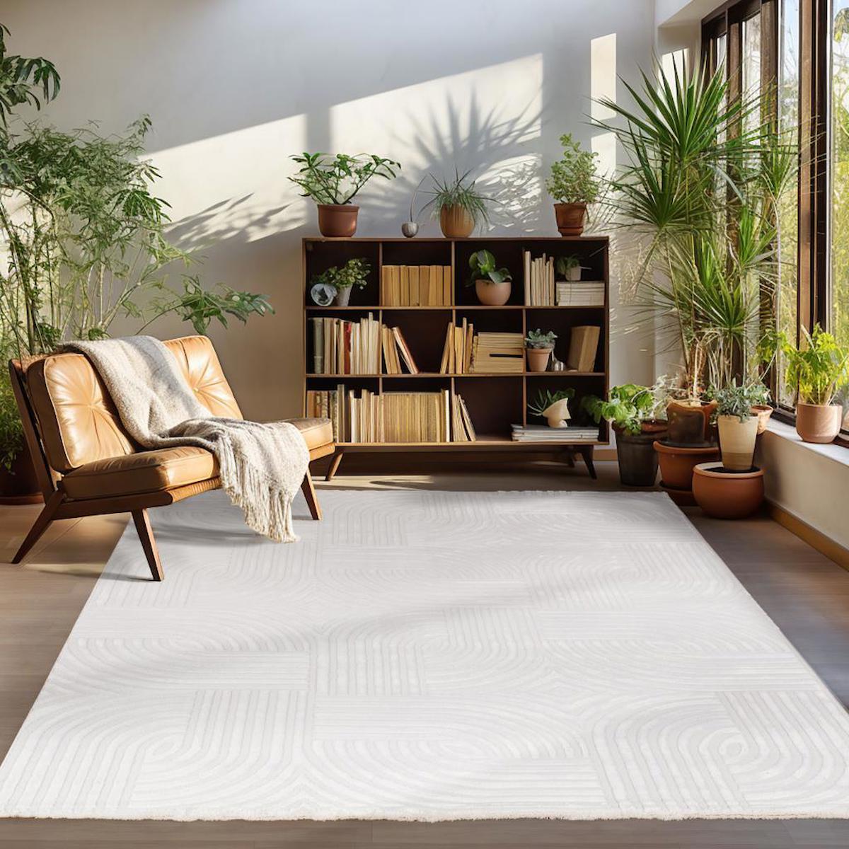 Carpettex Krem 12 mm Polyester Yalıtıma Yardımcı Yıkanabilir Kalın Kaymaz Dikdörtgen Makine Dokuma Salon Halısı 100x200 cm