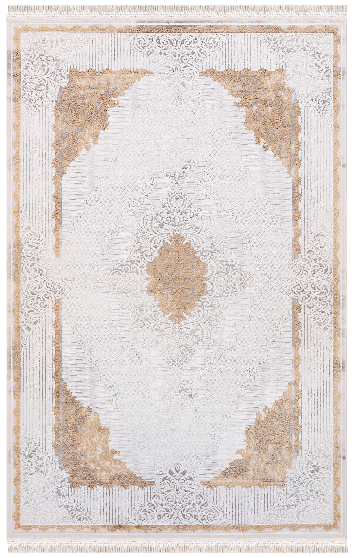 İpek Home Blossom 13420 Altın-Bej 10 mm Bambu Toz Tutmaz Yıkanabilir Orta Kaymaz Pamuk Taban Dikdörtgen Makine Dokuma Antre-Çocuk Odası-Salon-Yatak Odası Halısı 100x150 cm