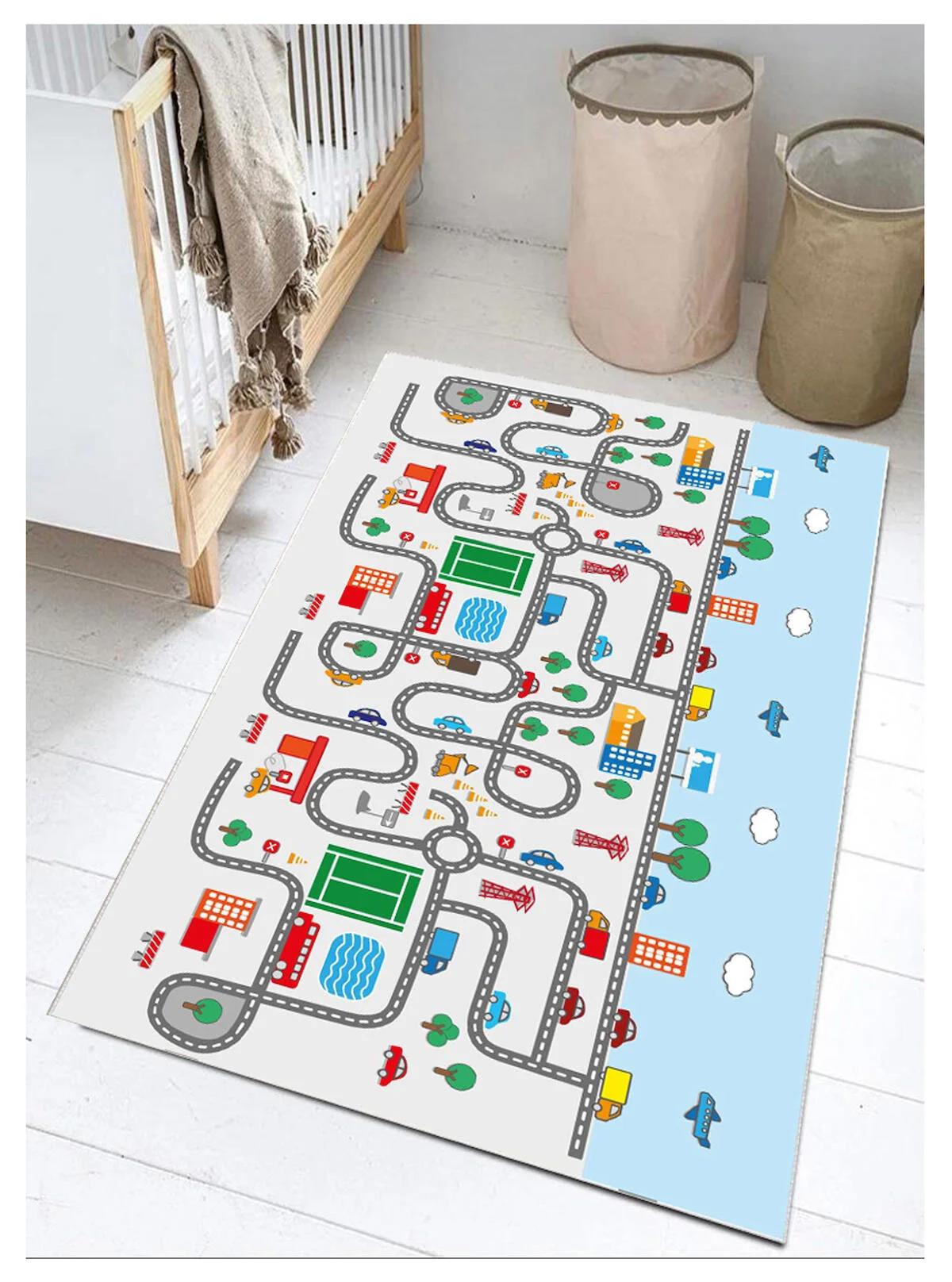 Sty Home Krem 0.8 mm Pamuk Antialerjenik-Antibakteriyel-Koku Yapmaz Yıkanabilir İnce Kaymaz Dot Taban Figürlü Dikdörtgen Makine Dokuma Halı 130x190 cm