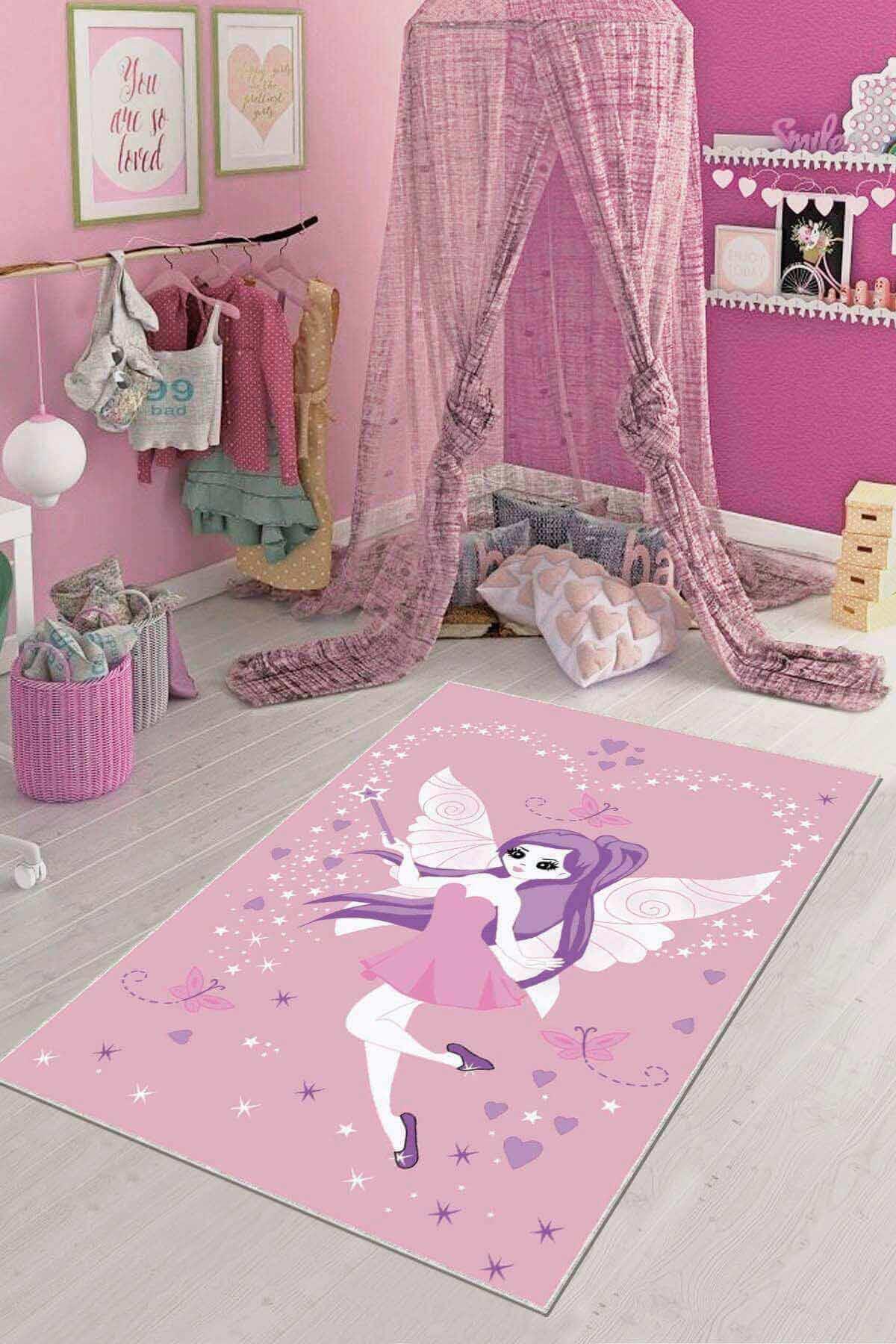 Viva Home KD67 Pembe 7 mm Mikropolyester Leke Tutmaz Yıkanabilir İnce Kaymaz Dot Taban Dikdörtgen Makine Dokuma Çocuk Odası Halısı 80x500 cm