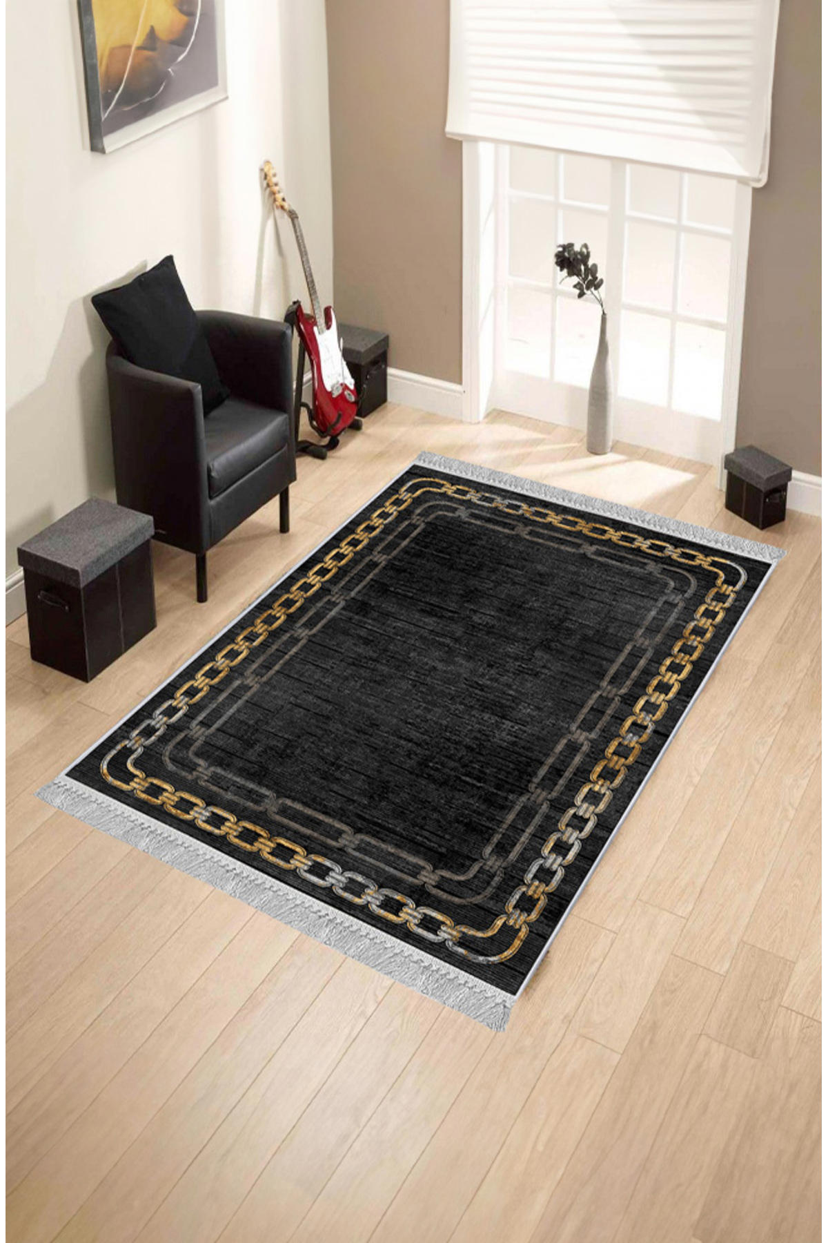 Artizon ART002 Antrasit 0.8 mm Polyester Toz Tutmaz Yıkanabilir İnce Kaymaz Dot Taban Dikdörtgen Makine Dokuma Salon Halısı 160x235 cm