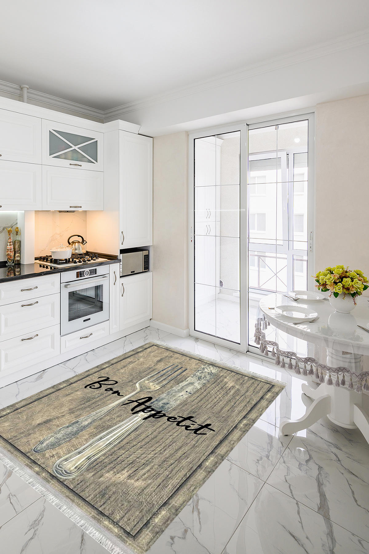 Homier Collection H-MK-9043A Krem 7 mm Pamuk Antibakteriyel Yıkanabilir Orta Kaymaz Dot Taban Dikdörtgen Makine Dokuma Salon Halısı 240x340 cm