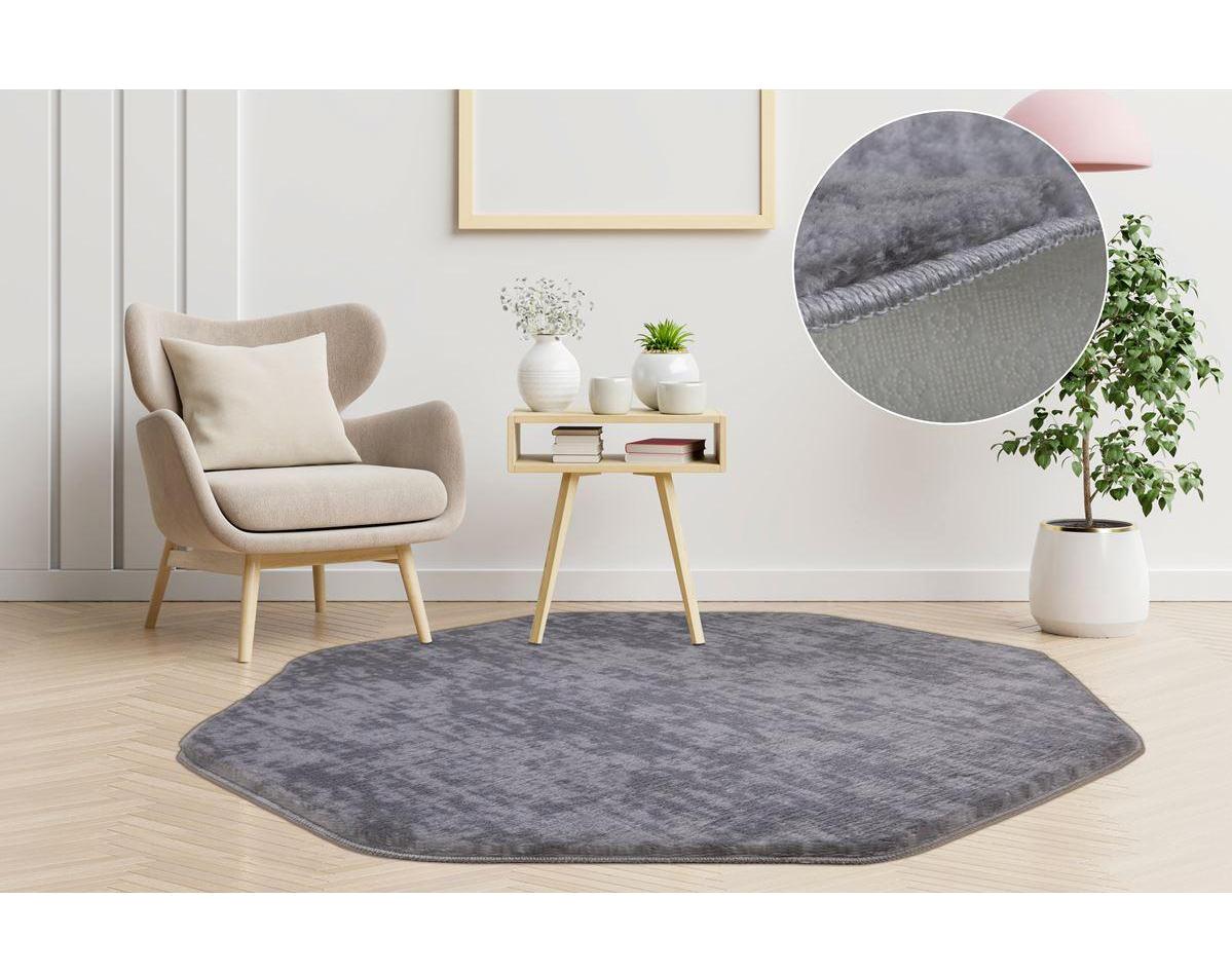 My Evilla 1014 Gri 12 mm Polipropilen Yıkanabilir Kalın Kaymaz Jel Taban Sekizgen Makine Dokuma Salon Halısı 120x180 cm