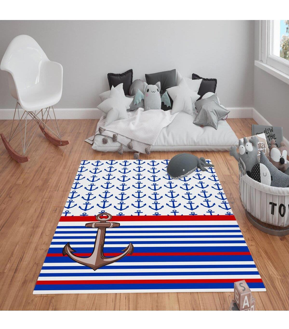 Doruklar Home Collection Çok Renkli 0.7 mm Polyester Antibakteriyel Yıkanabilir Kalın Kaymaz Taban Dikdörtgen Makine Dokuma Çocuk Odası Halısı 80x500 cm