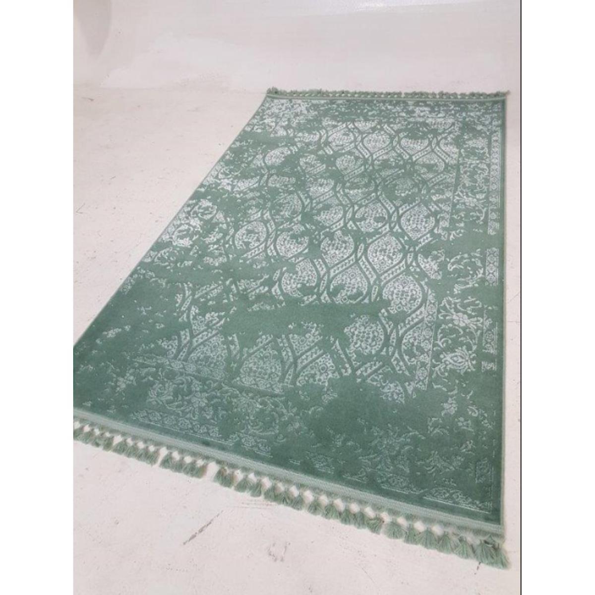 Gümüşsuyu Yeşil 10 mm Akrilik-Polyester Antibakteriyel Yıkanabilir İnce Kaymaz Dikdörtgen Makine Dokuma Salon Halısı 80x500 cm
