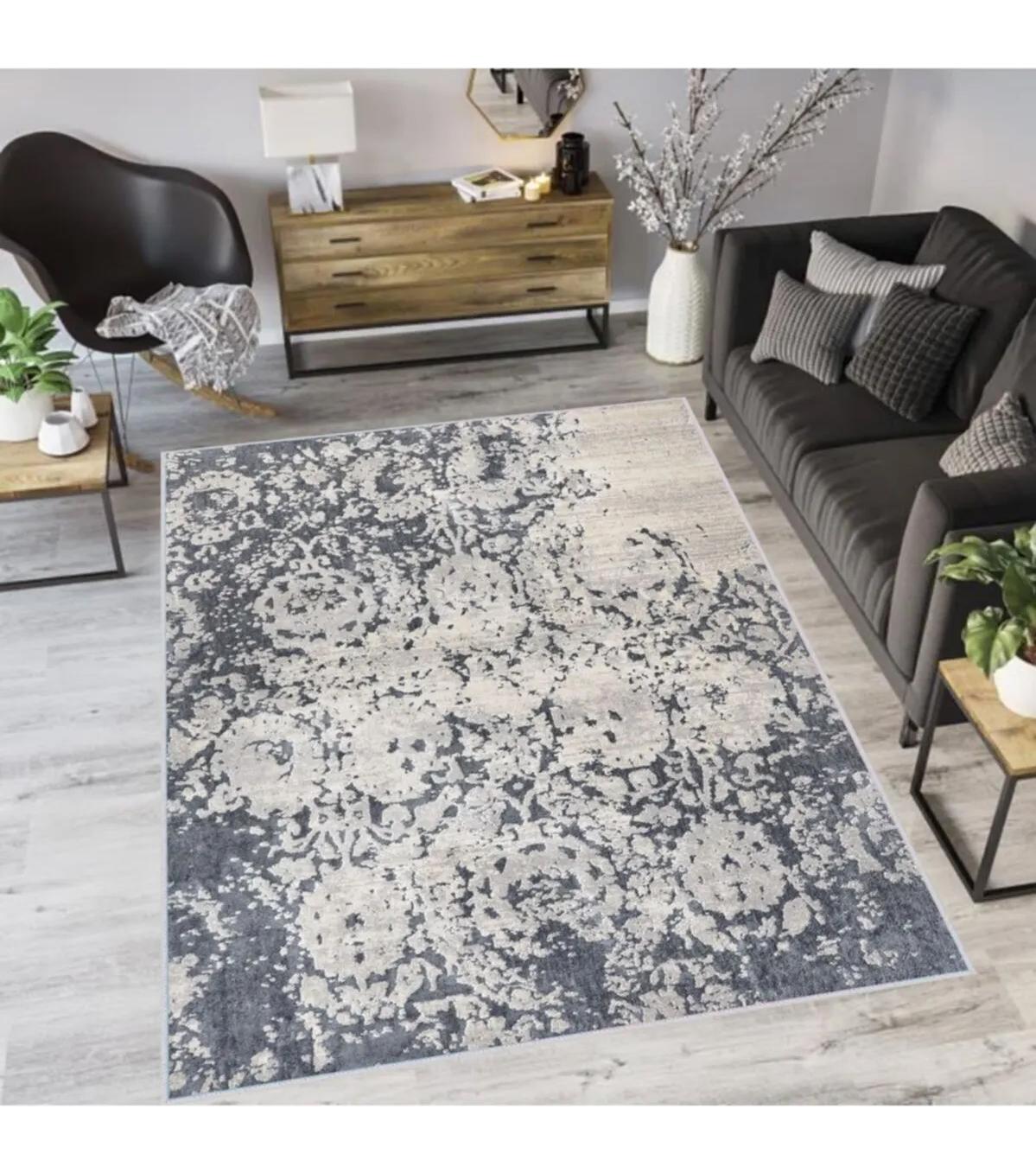 Rovigo Home RVG1199 Gri 8 mm Polyester Leke Tutmaz-Toz Tutmaz Yıkanabilir İnce Kaymaz Dot Taban Dikdörtgen Makine Dokuma Salon Halısı 180x230 cm