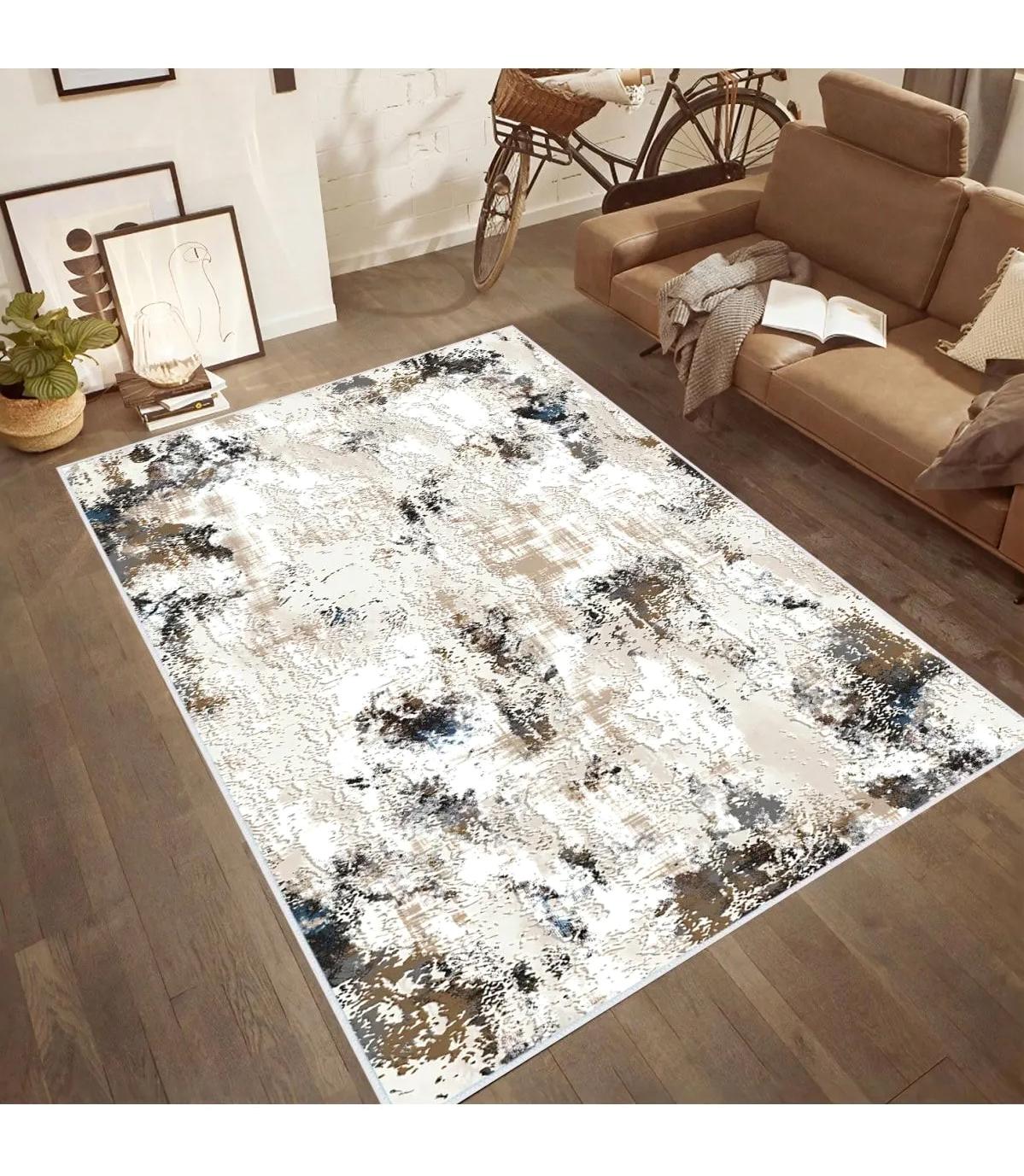 Rovigo Home RVG0515 Çok Renkli 8 mm Polyester Antibakteriyel-Leke Tutmaz-Toz Tutmaz Yıkanabilir İnce Kaymaz Dot Taban Dikdörtgen Makine Dokuma Salon Halısı 100x300 cm