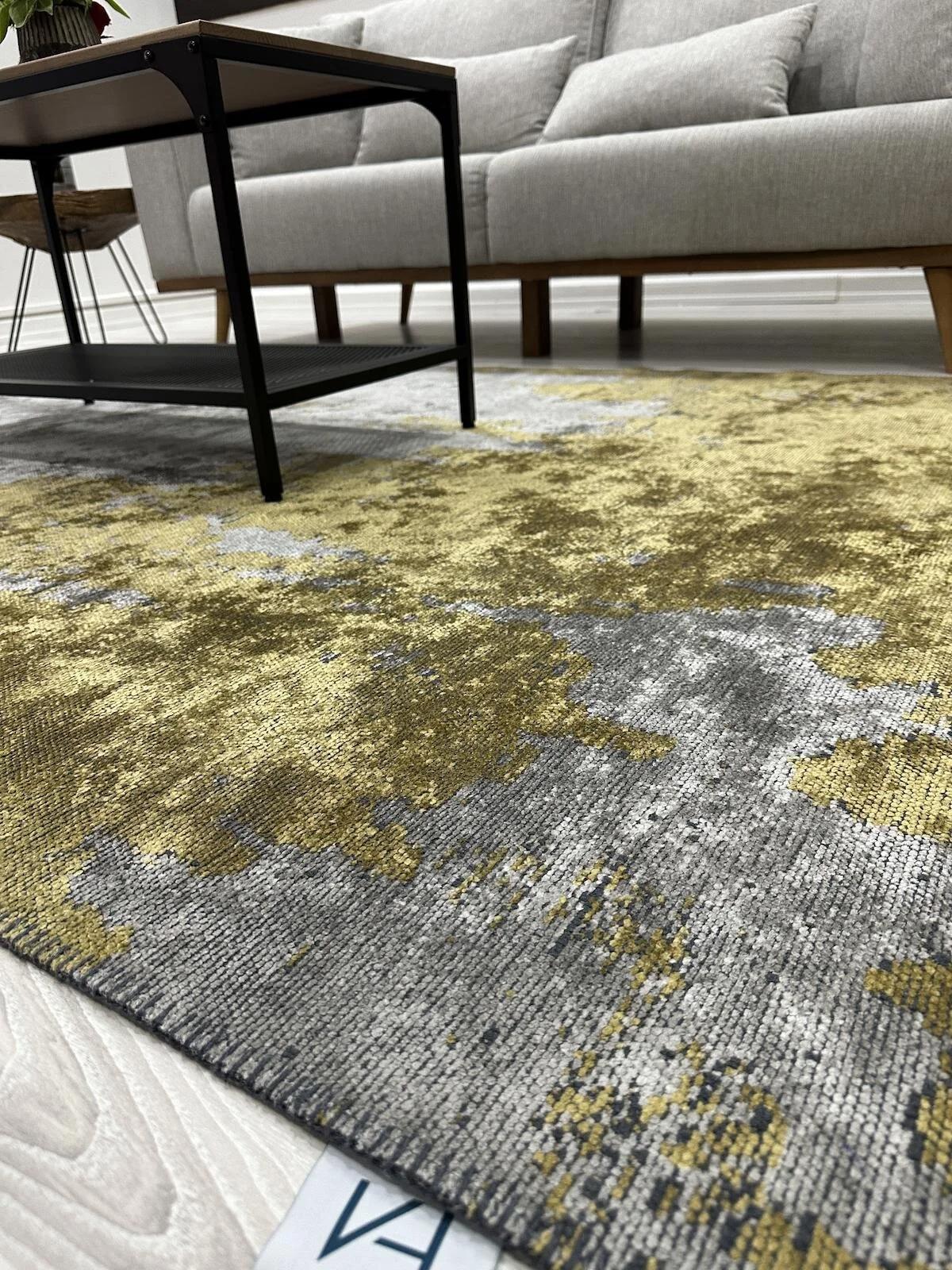 Vitze Home Rhizus Vira Krem 7 mm Akrilik Antibakteriyel Yıkanabilir İnce Kaymaz Lateks Taban Dikdörtgen Makine Dokuma Salon Halısı 200x290 cm