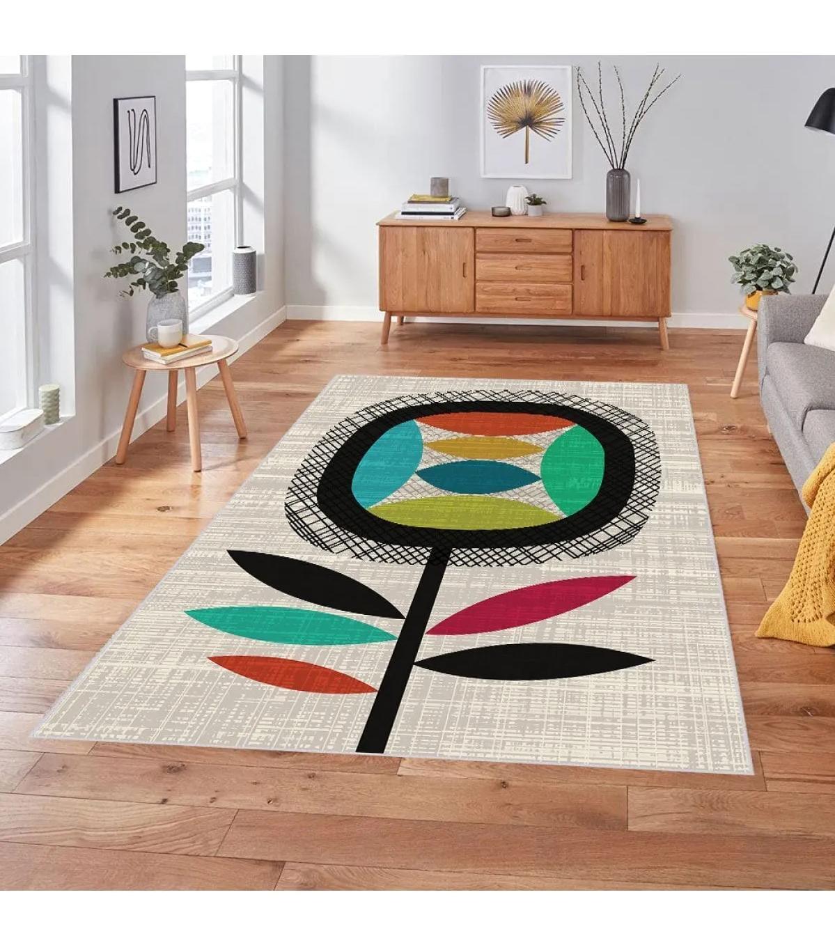 Rovigo Home RVG1845-SM376 Krem 8 mm Polyester Antibakteriyel-Leke Tutmaz-Toz Tutmaz Yıkanabilir İnce Kaymaz Dot Taban Dikdörtgen Makine Dokuma Salon Halısı 80x200 cm