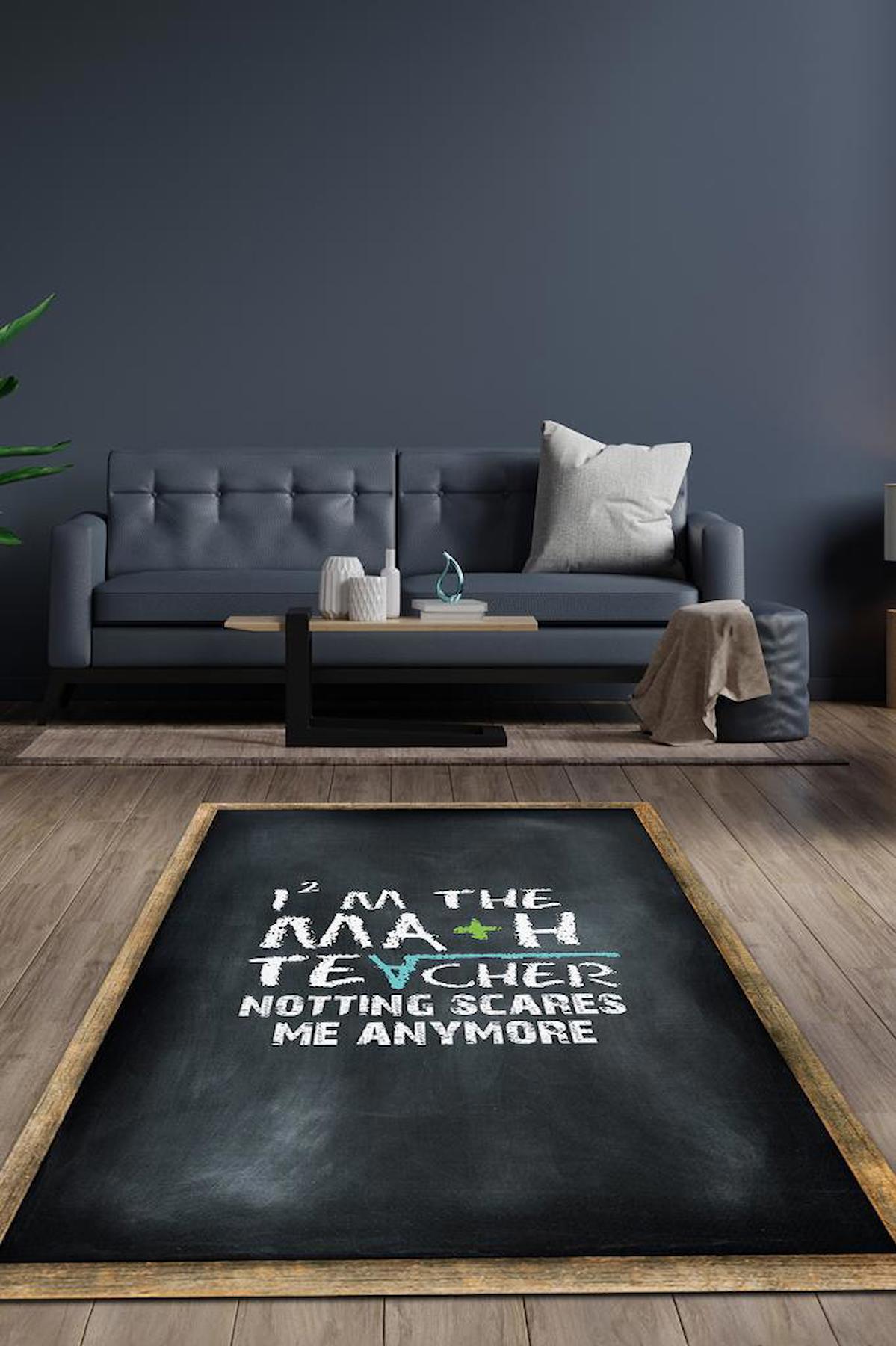 Homshtag Matematik Öğretmeni Çok Renkli 4 mm Pamuk Antistatik Yıkanabilir İnce Kaymaz Dikdörtgen Makine Dokuma Çalışma Odası Halısı 100x150 cm