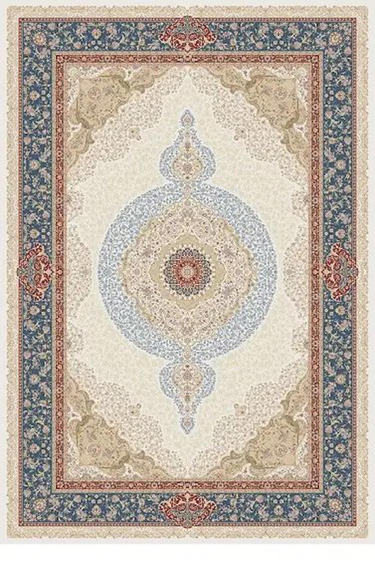 Kreasyon Halı IS003 Krem Viskon Yıkanabilir Kalın Pamuk Taban Dikdörtgen Makine Dokuma Salon Halısı 160x230 cm