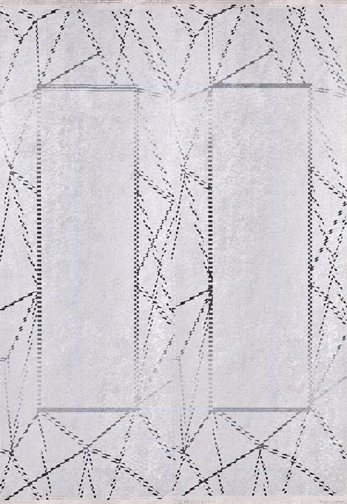 Halı Atölyesi HA238 Gri 5 mm Pamuk Yıkanabilir İnce Kaymaz Taban Geometrik Dikdörtgen Makine Dokuma Salon Halısı 80x150 cm