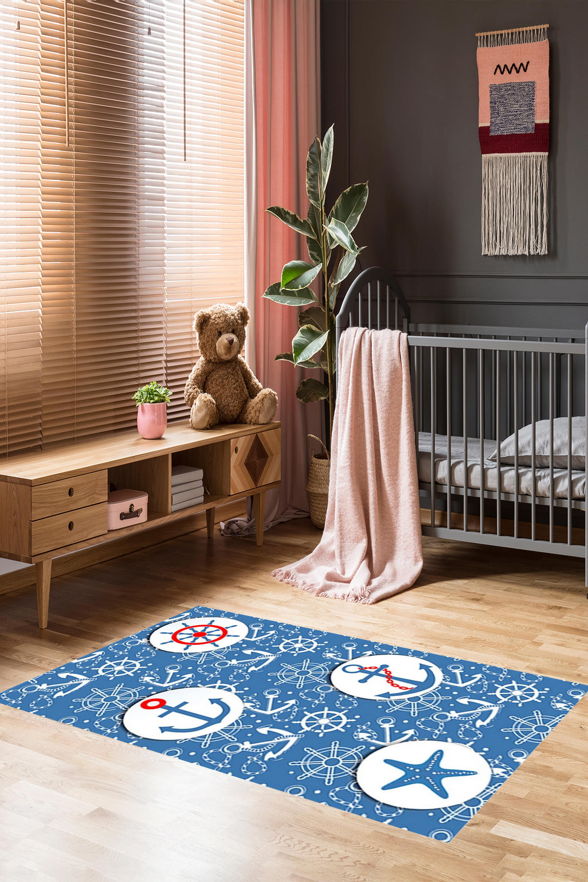 Homier Collection H-CK-10044A Krem 9 mm Pamuk Antibakteriyel Yıkanabilir Orta Kaymaz Dikdörtgen Makine Dokuma Çocuk Odası Halısı 100x200 cm
