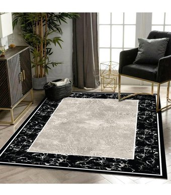 Dijidekor K0560 Siyah 6 mm Polyester Antibakteriyel Yıkanabilir Orta Kaymaz Dot Taban Dikdörtgen Makine Dokuma Salon Halısı 100x300 cm
