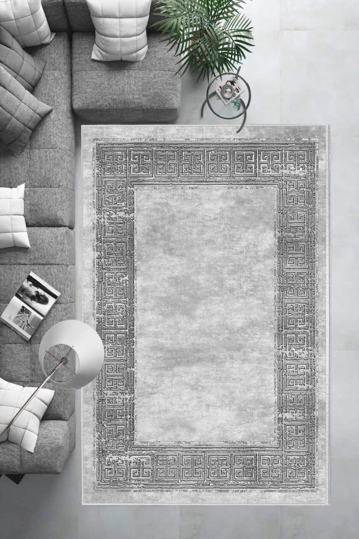 Aldora B1251 Gri 9 mm Deri Toz Tutmaz Yıkanabilir İnce Kaymaz Pamuk Taban Dikdörtgen Makine Dokuma Salon Halısı 160x230 cm