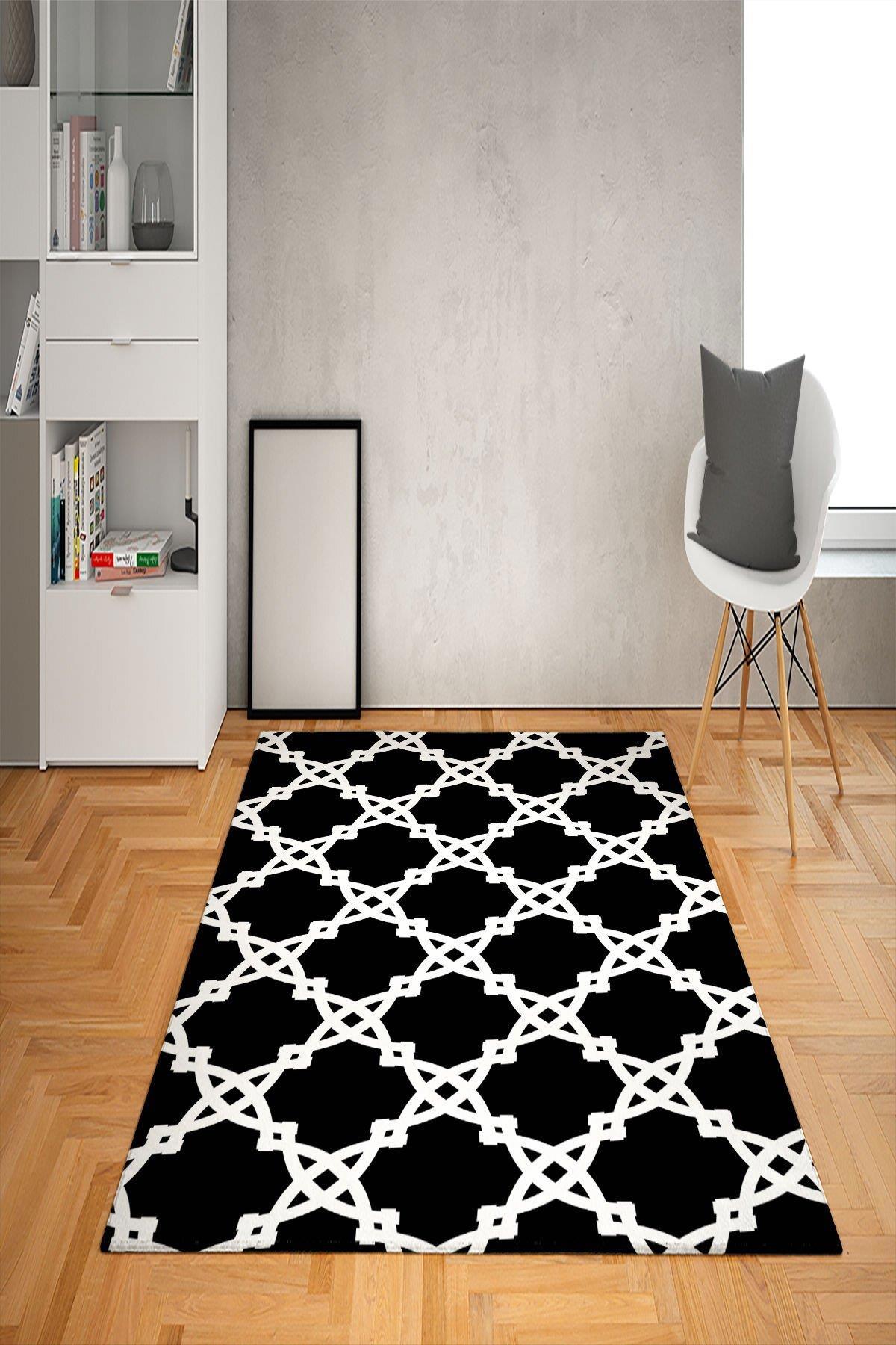 Doruklar Home Collection Gri-Siyah 0.7 mm Polyester Antibakteriyel Yıkanabilir Kalın Kaymaz Taban Dikdörtgen Makine Dokuma Salon Halısı 120x180 cm