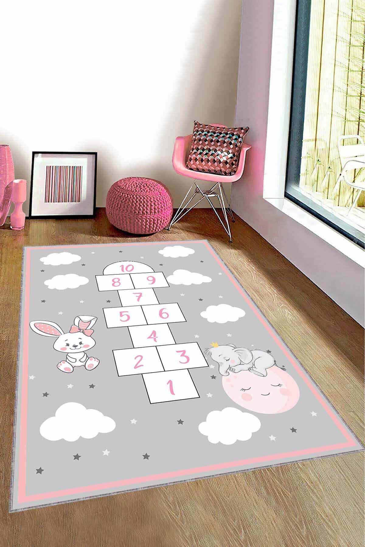 Viva Home AR1344 Gri 7 mm Mikropolyester Toz Tutmaz Yıkanabilir İnce Kaymaz Dot Taban Dikdörtgen Makine Dokuma Çocuk Odası Halısı 200x290 cm