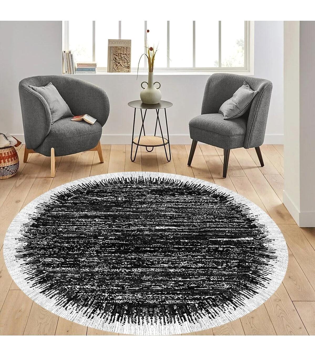 Rovigo Home RVG7301-HS384 Çok Renkli 8 mm Polyester Antibakteriyel-Leke Tutmaz-Toz Tutmaz Yıkanabilir İnce Kaymaz Dot Taban Yuvarlak Makine Dokuma Salon Halısı 180x280 cm