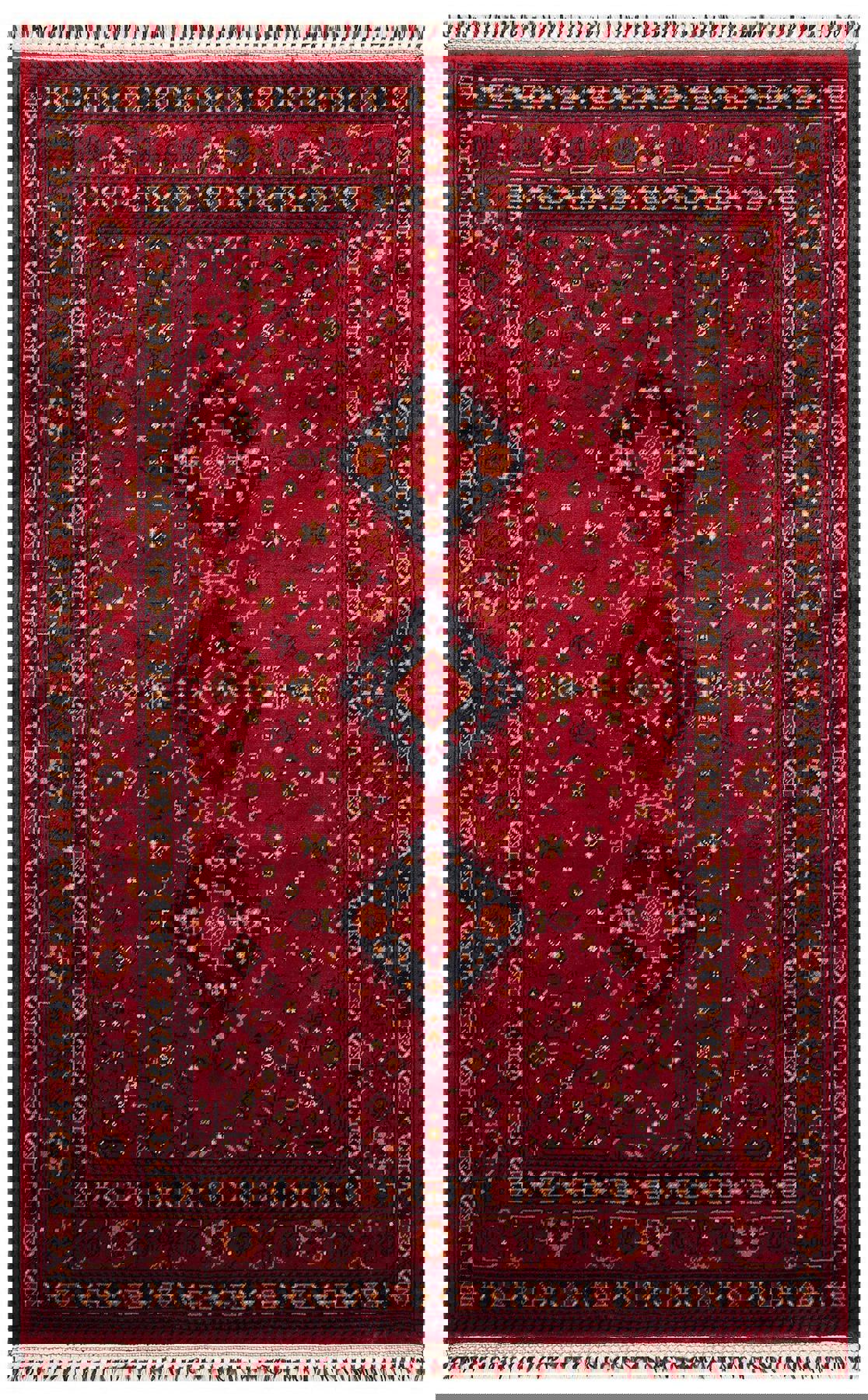 Eko Halı Nostalji 961 Kırmızı-Siyah 6-12 mm Akrilik Silinebilir Yıkanabilir Orta Kaymaz Dikdörtgen El Dokuması Oturma Odası-Salon Halısı 80x100 cm