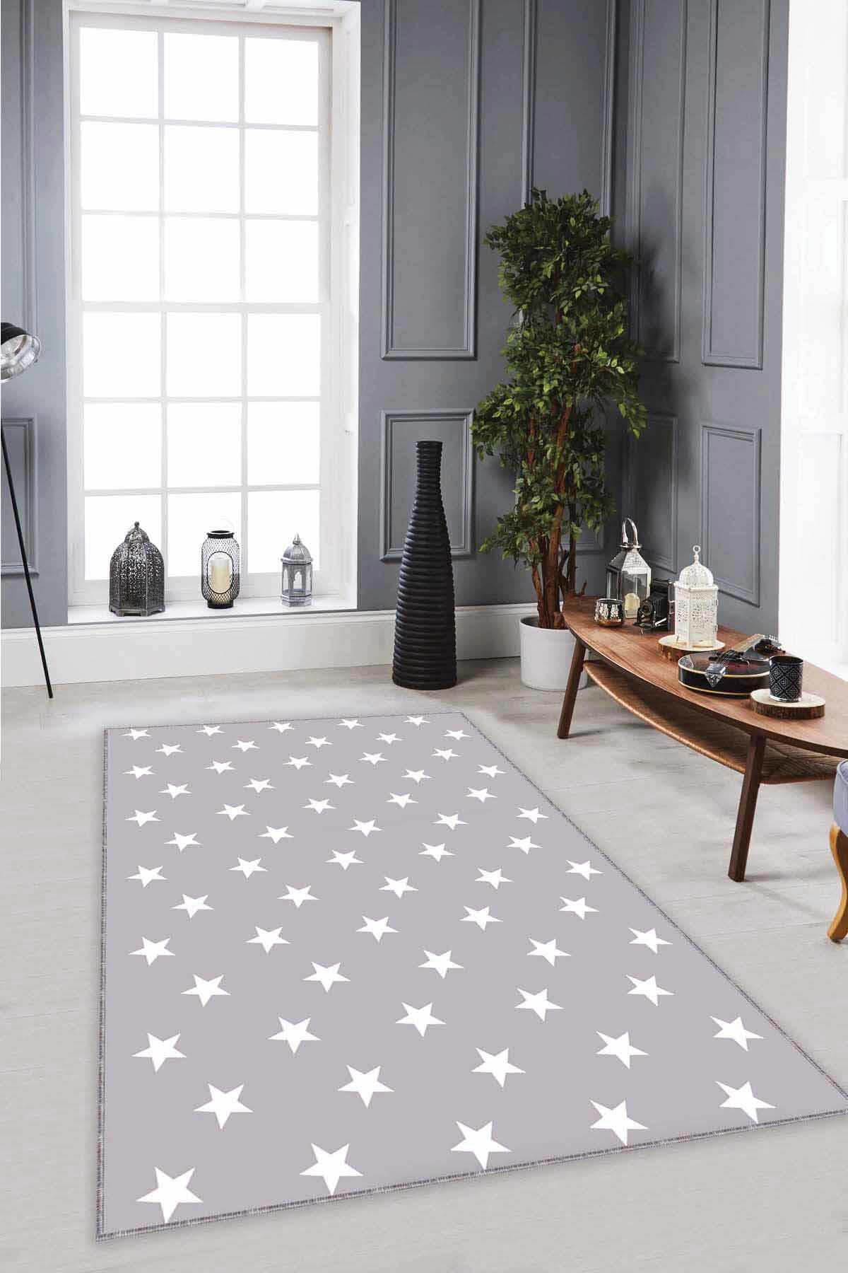 Viva Home YLD01 Gri 7 mm Mikropolyester Toz Tutmaz Yıkanabilir İnce Kaymaz Dot Taban Dikdörtgen Makine Dokuma Salon Halısı 50x80 cm