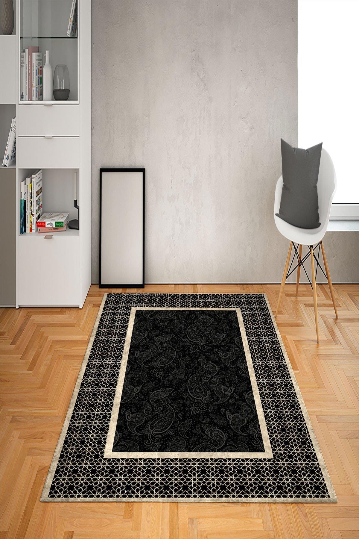 Doruklar Home Collection Gri 0.7 mm Antibakteriyel Yıkanabilir Kalın Kaymaz Taban Geometrik Dikdörtgen Makine Dokuma Salon Halısı 200x300 cm