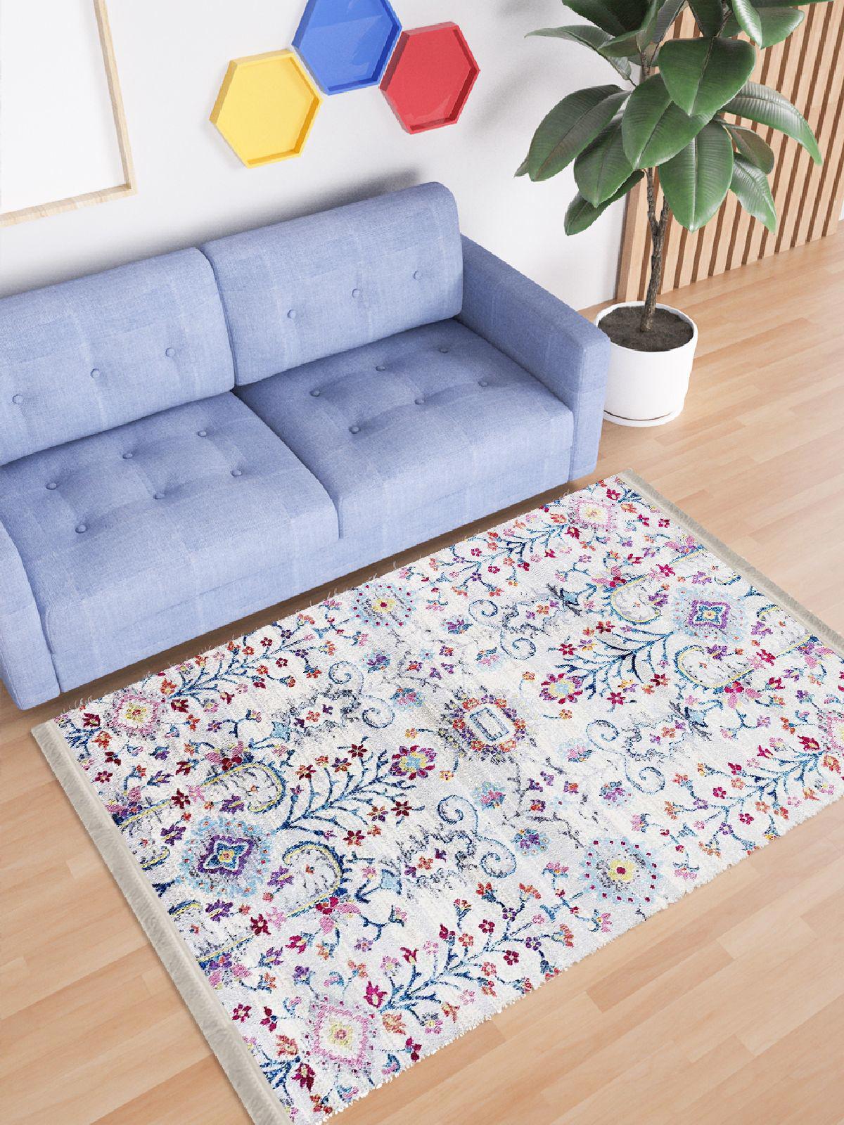 Enbe Collection E-OT4228A Krem 5 mm Pamuk Antibakteriyel Yıkanabilir Orta Kaymaz Dot Taban Dikdörtgen Makine Dokuma Oturma Odası Halısı 140x200 cm