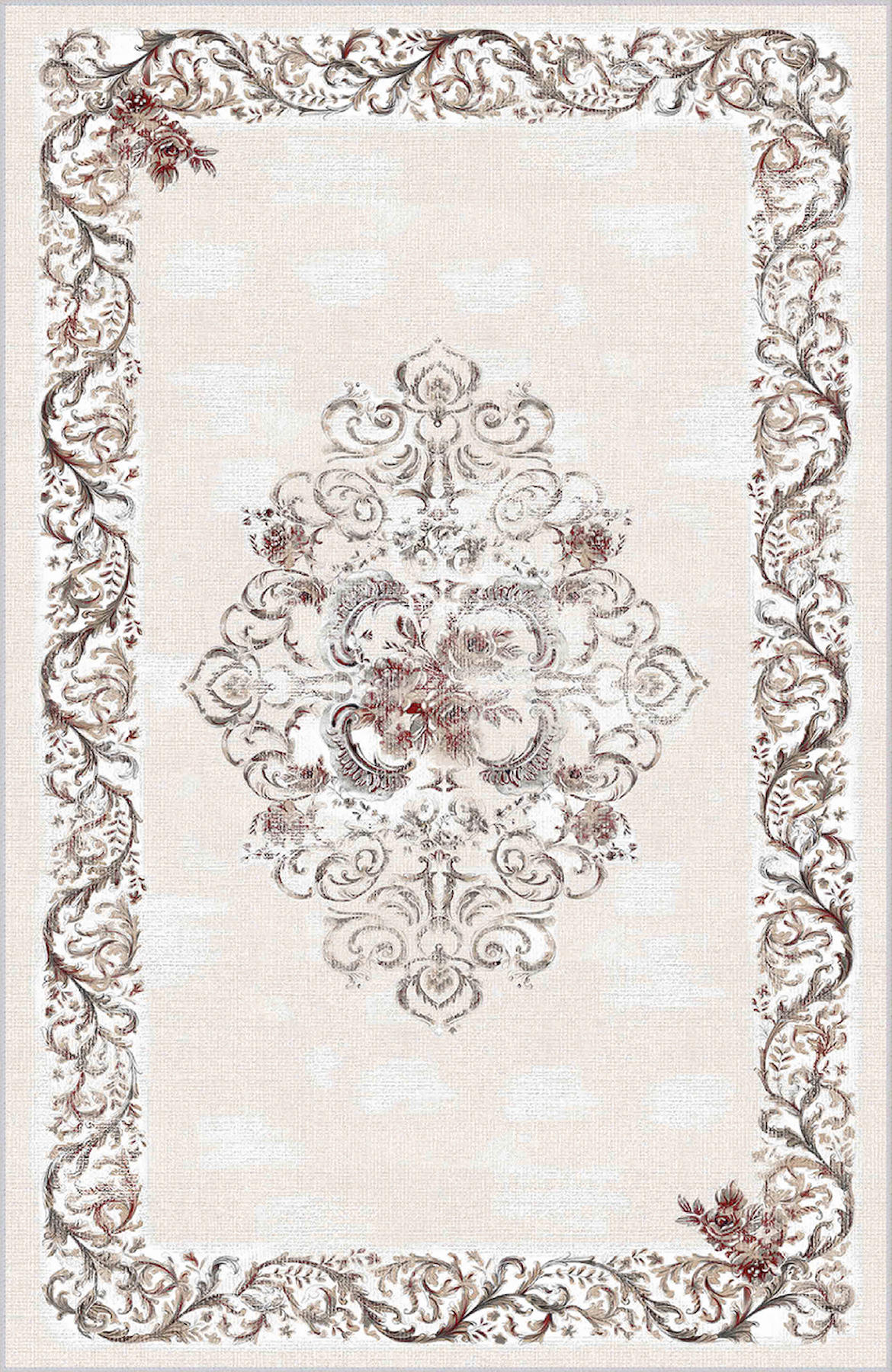 Rovigo Home RVG1919 Krem 8 mm Polyester Leke Tutmaz-Toz Tutmaz Yıkanabilir İnce Kaymaz Dot Taban Dikdörtgen Makine Dokuma Salon Halısı 100x200 cm