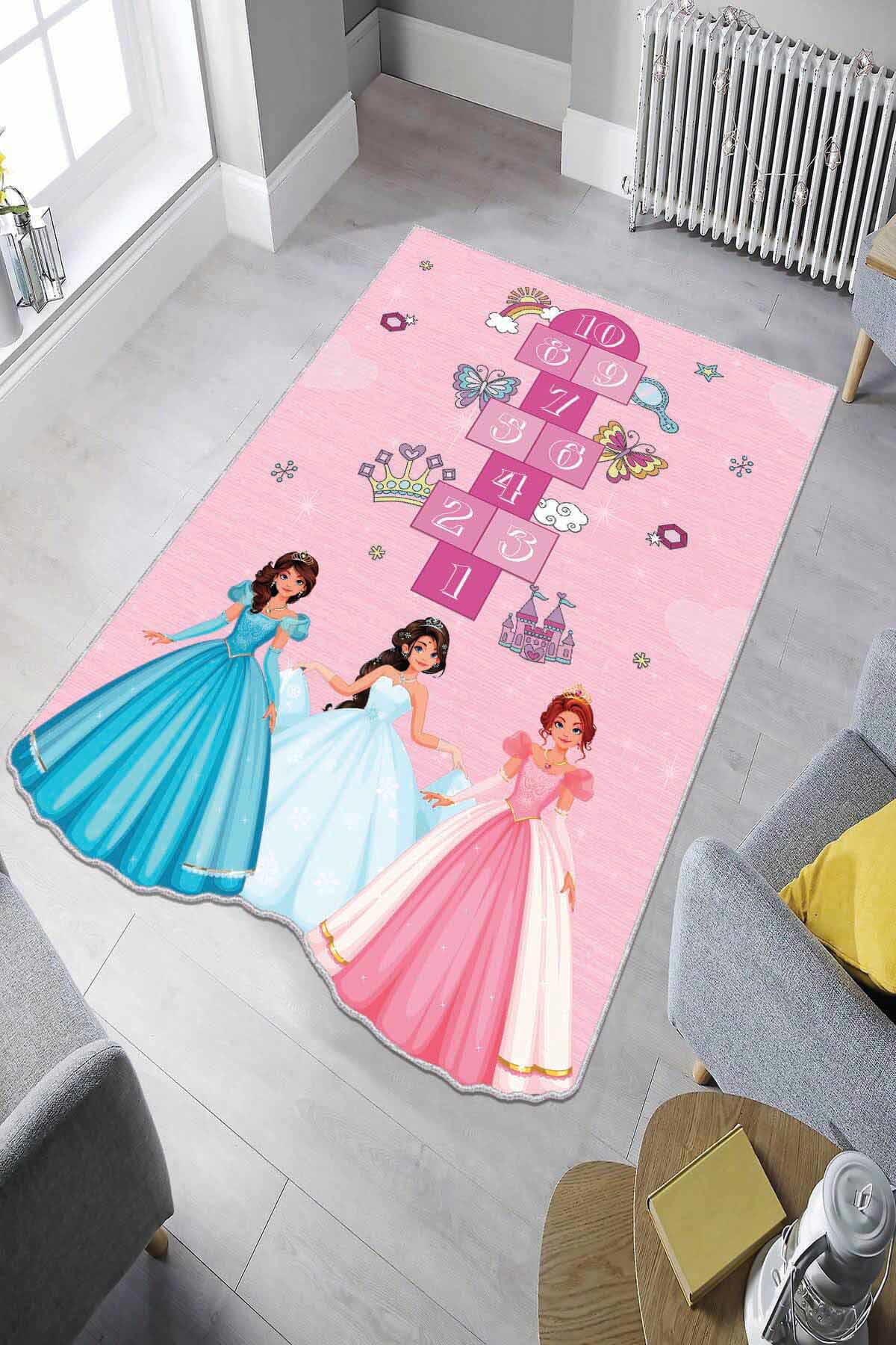 Viva Home AR162 Pembe 7 mm Mikropolyester Leke Tutmaz Yıkanabilir İnce Kaymaz Dot Taban Dikdörtgen Makine Dokuma Çocuk Odası Halısı 120x180 cm
