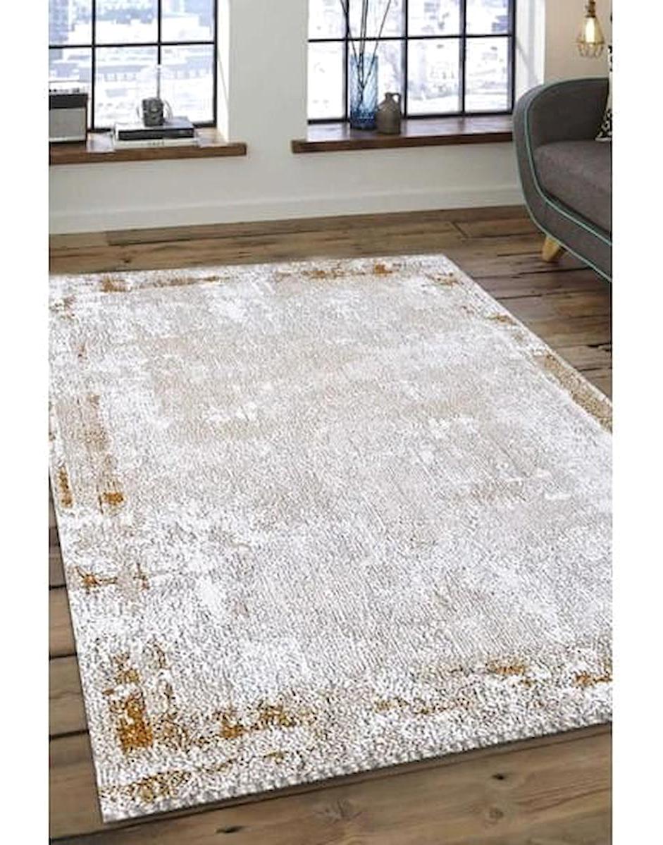Atlas Halı Vage VQ03A Krem 0.6 mm Akrilik Yıkanabilir İnce Kaymaz Jüt Taban Dikdörtgen Makine Dokuma Salon Halısı 100x150 cm