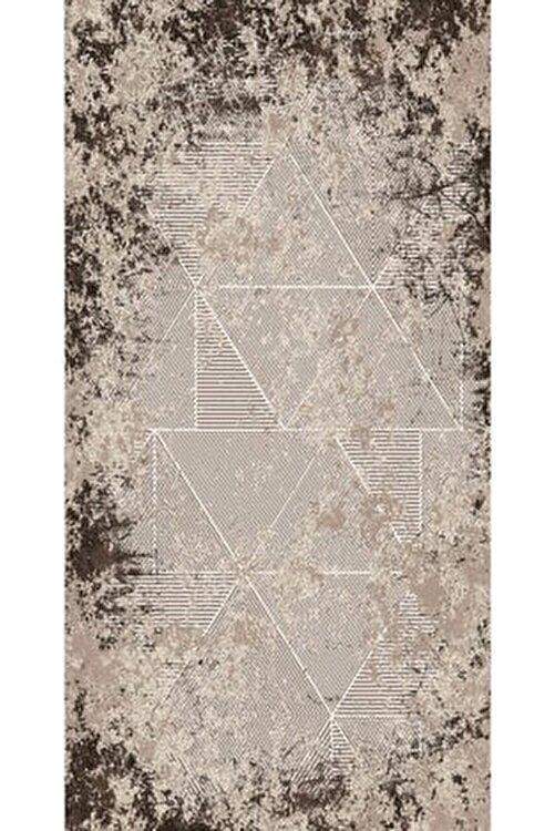 Atlas Halı Frape FP01A Kahverengi - Krem 7 mm Akrilik Yıkanabilir İnce Kaymaz Jüt Taban Dikdörtgen Makine Dokuma Salon Halısı 100x200 cm