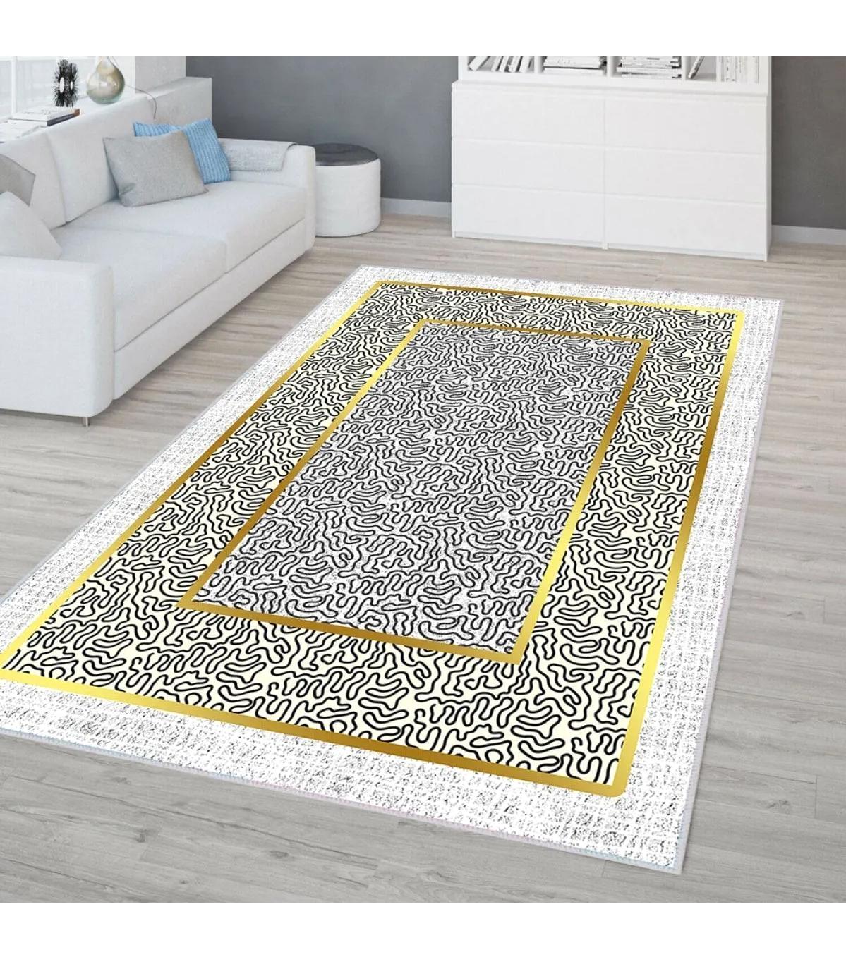 Rovigo Home RVG0322-SD1074 Krem 8 mm Polyester Antibakteriyel-Leke Tutmaz-Toz Tutmaz Yıkanabilir İnce Kaymaz Dot Taban Dikdörtgen Makine Dokuma Salon Halısı 150x233 cm