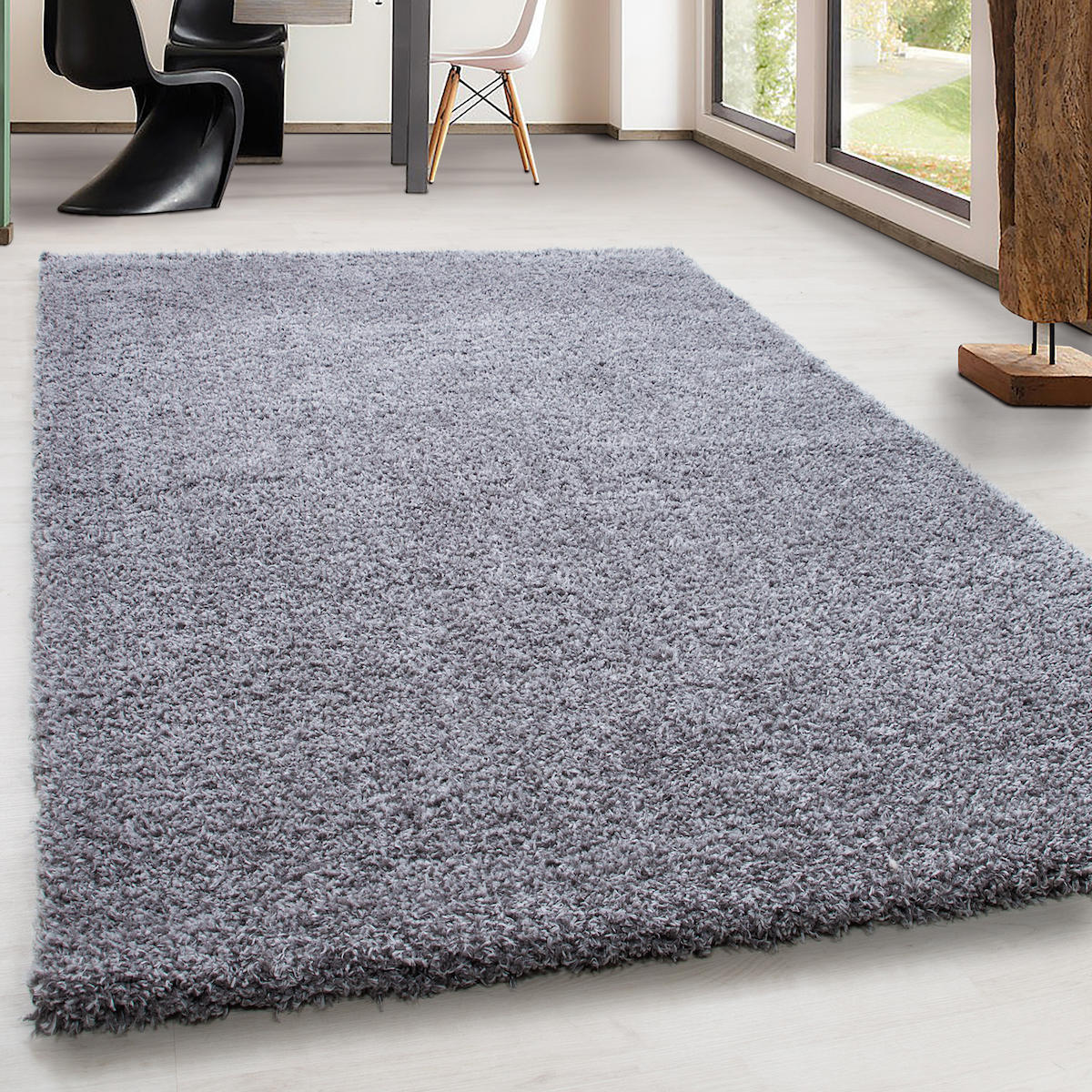 Wide Shop Gri 50 mm Polyester Antibakteriyel Yıkanabilir Kalın Kaymaz Lateks Taban Dikdörtgen Makine Dokuma Salon Halısı 150x230 cm