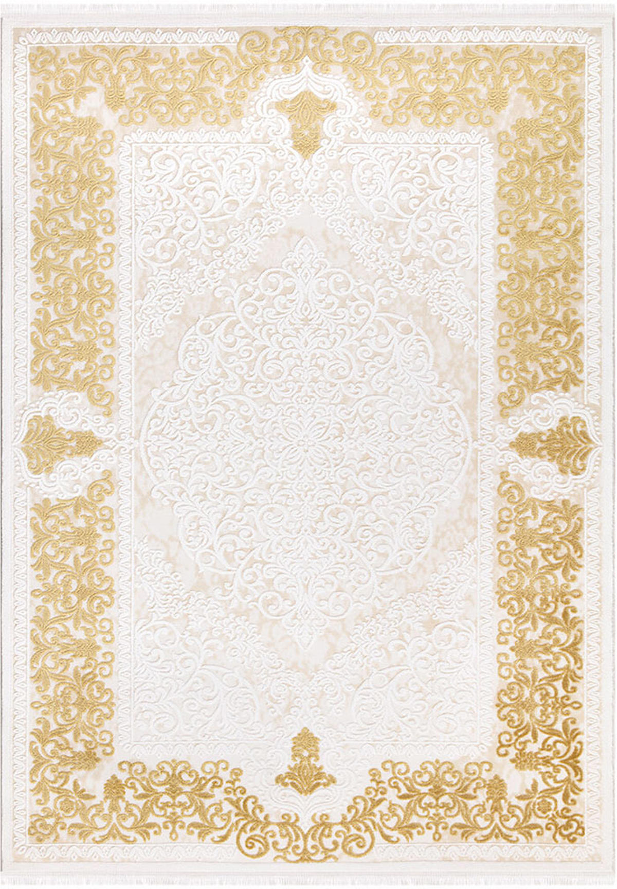 İpek Home Gaspara 14958 Altın-Bej 10 mm Akrilik Yıkanabilir Orta Kaymaz Pamuk Taban Dikdörtgen Makine Dokuma Antre-Çocuk Odası-Salon-Yatak Odası Halısı 120x300 cm