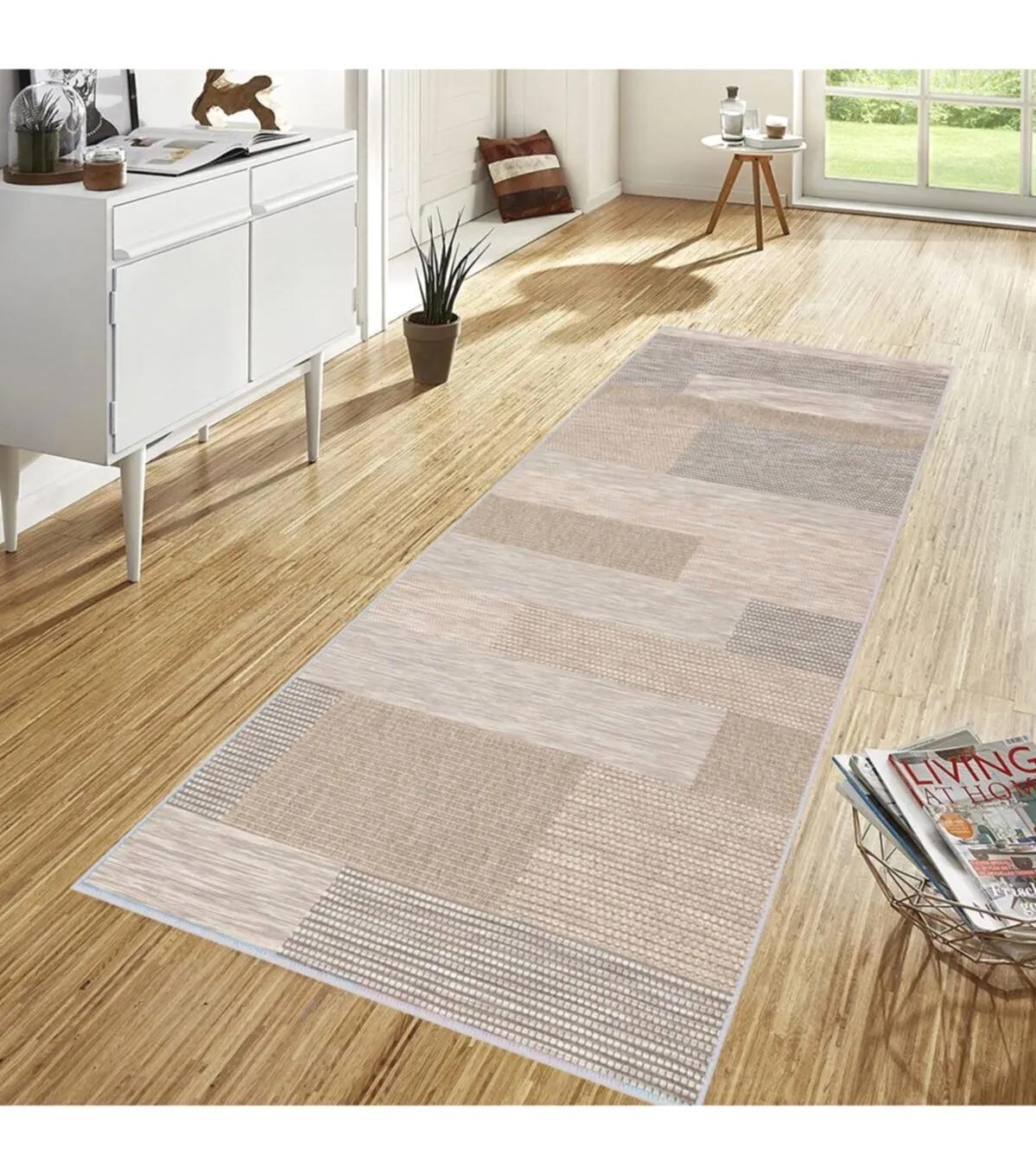 Rovigo Home RVG1247 Krem 8 mm Polyester Antibakteriyel-Leke Tutmaz-Toz Tutmaz Yıkanabilir İnce Kaymaz Dot Taban Dikdörtgen Makine Dokuma Salon Halısı 80x150 cm