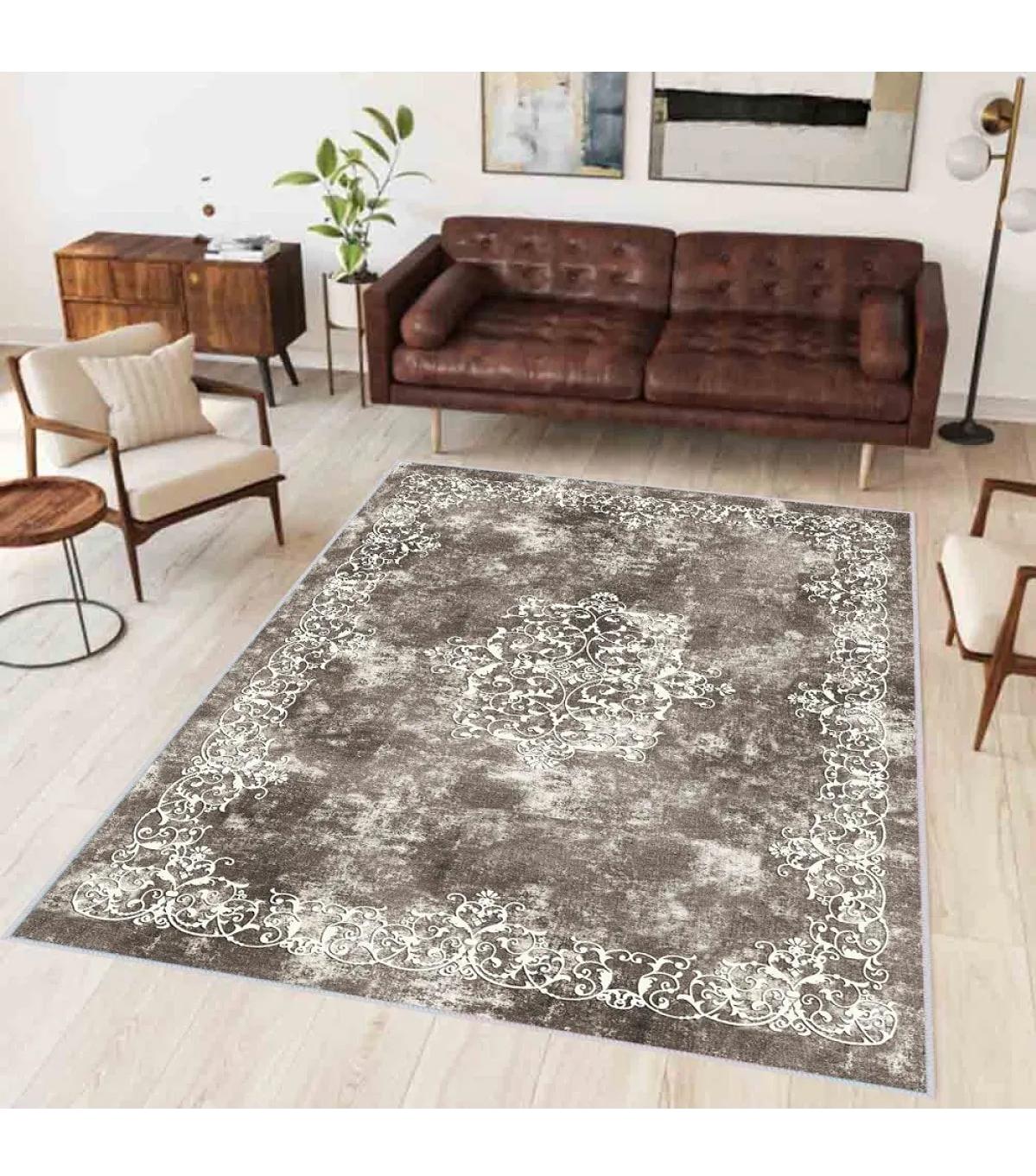 Rovigo Home RVG0338 Çok Renkli 8 mm Polyester Antibakteriyel-Leke Tutmaz-Toz Tutmaz Yıkanabilir İnce Kaymaz Dot Taban Dikdörtgen Makine Dokuma Salon Halısı 100x200 cm