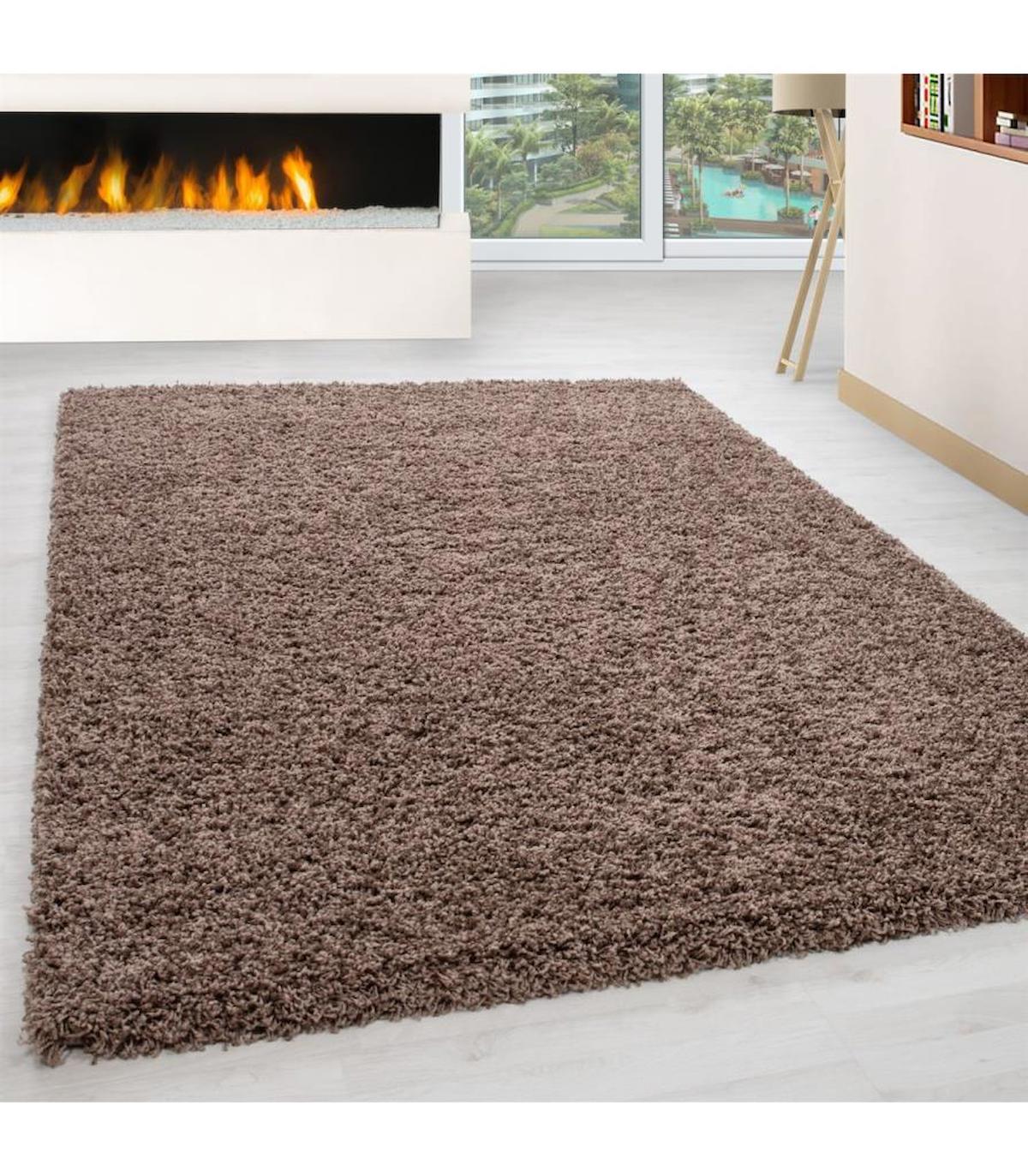 Carpettex Kahverengi 30 mm Polipropilen Antibakteriyel Yıkanabilir Kalın Kaymaz Lateks Taban Dikdörtgen Makine Dokuma Salon Halısı 140x200 cm