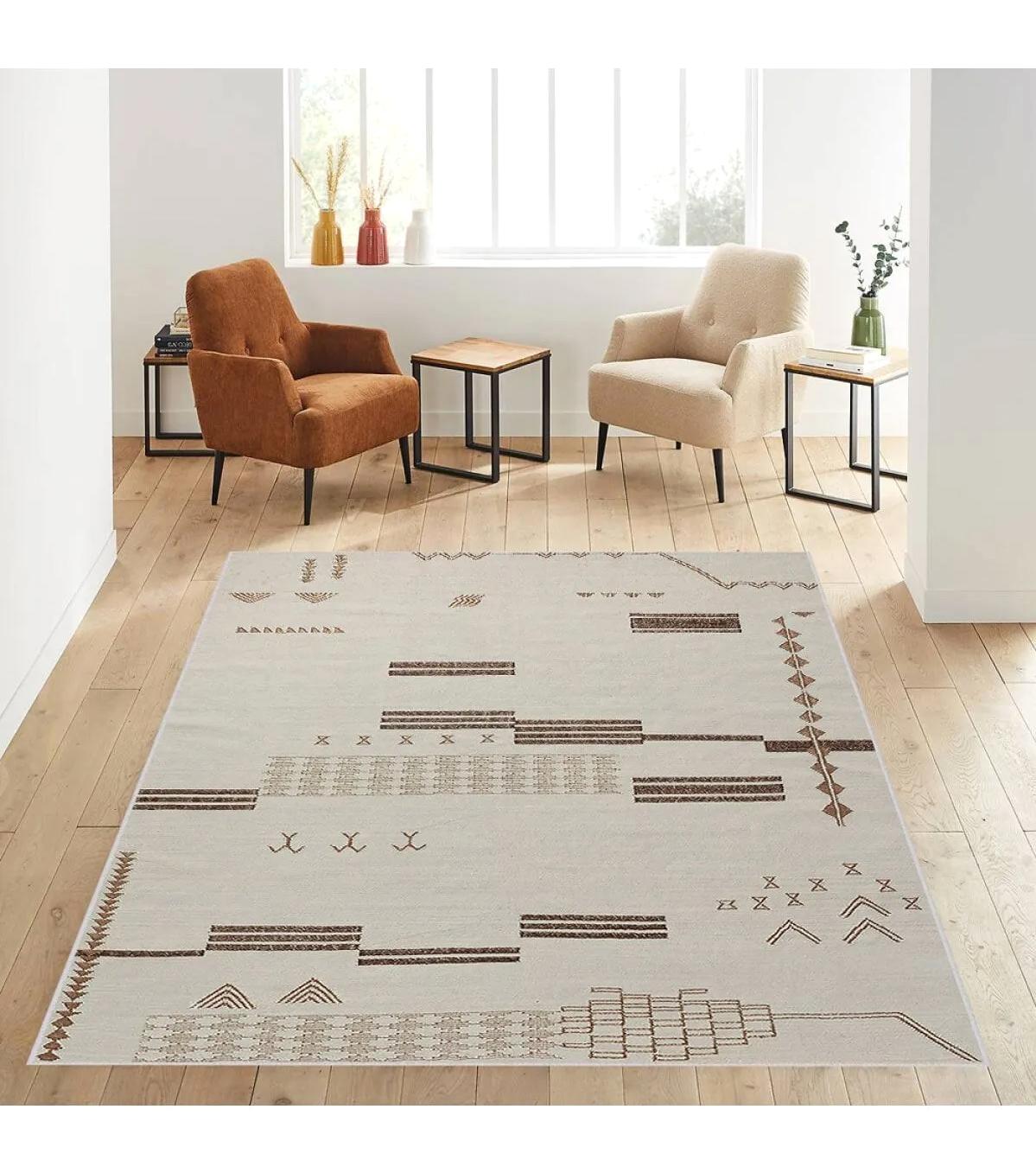 Rovigo Home RVG0598 Krem 8 mm Polyester Antibakteriyel-Leke Tutmaz-Toz Tutmaz Yıkanabilir İnce Kaymaz Dot Taban Dikdörtgen Makine Dokuma Salon Halısı 160x230 cm