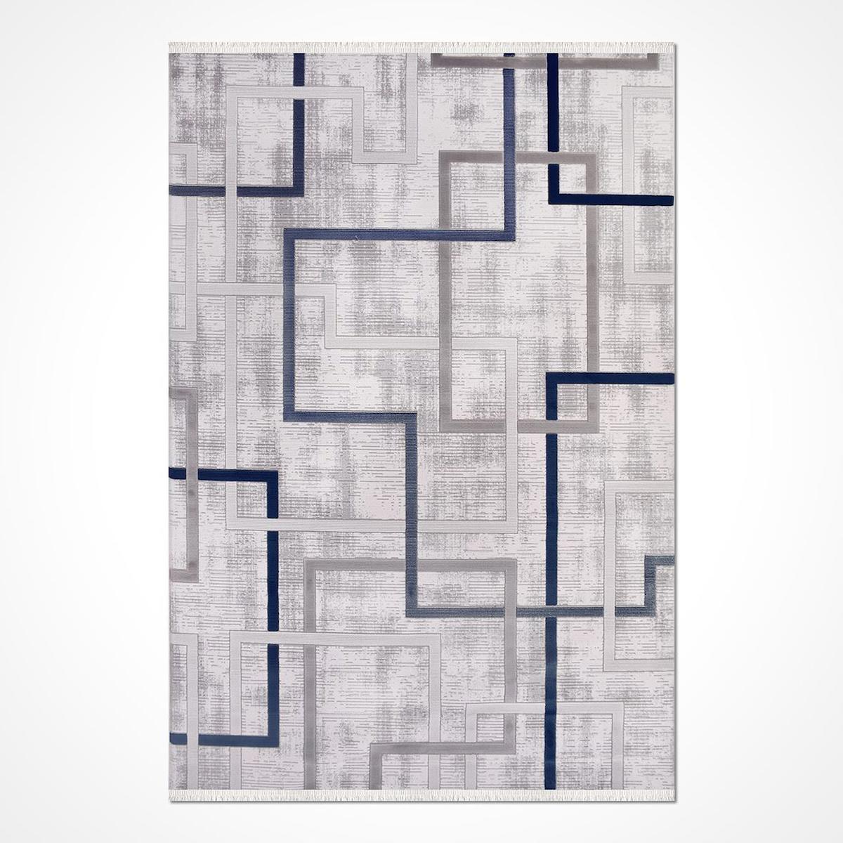 Crea Halı Karen 6935AK Krem 11 mm Akrilik Toz Tutmaz Yıkanabilir Orta Geometrik Dikdörtgen Makine Dokuma Salon Halısı 140x300 cm
