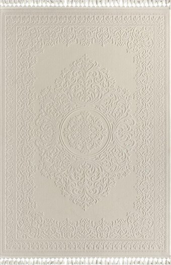Sanat Halı Delüks 7027 Krem 7 mm Akrilik Yıkanabilir Kalın Kaymaz Lateks Taban Dikdörtgen Makine Dokuma Salon Halısı 80x80 cm